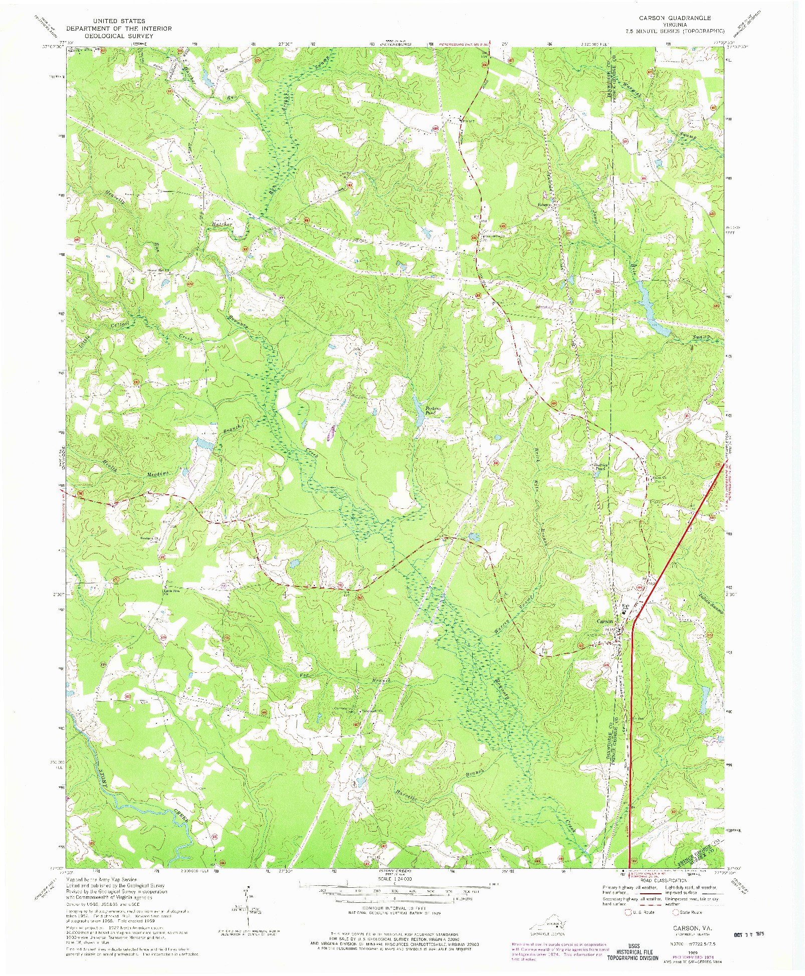 USGS 1:24000-SCALE QUADRANGLE FOR CARSON, VA 1969