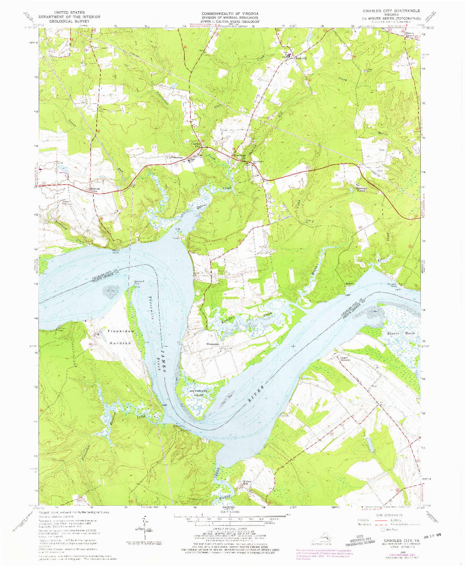 USGS 1:24000-SCALE QUADRANGLE FOR CHARLES CITY, VA 1965