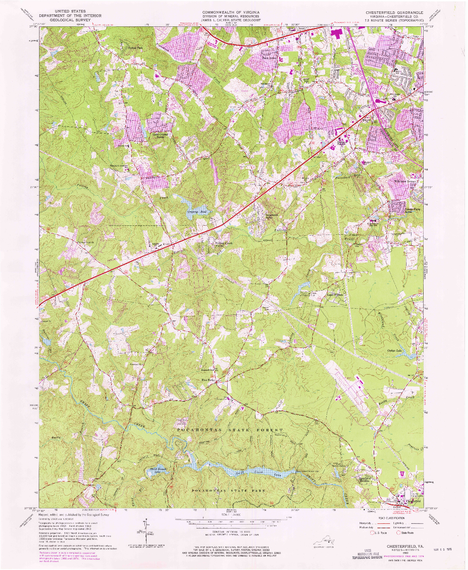 USGS 1:24000-SCALE QUADRANGLE FOR CHESTERFIELD, VA 1963