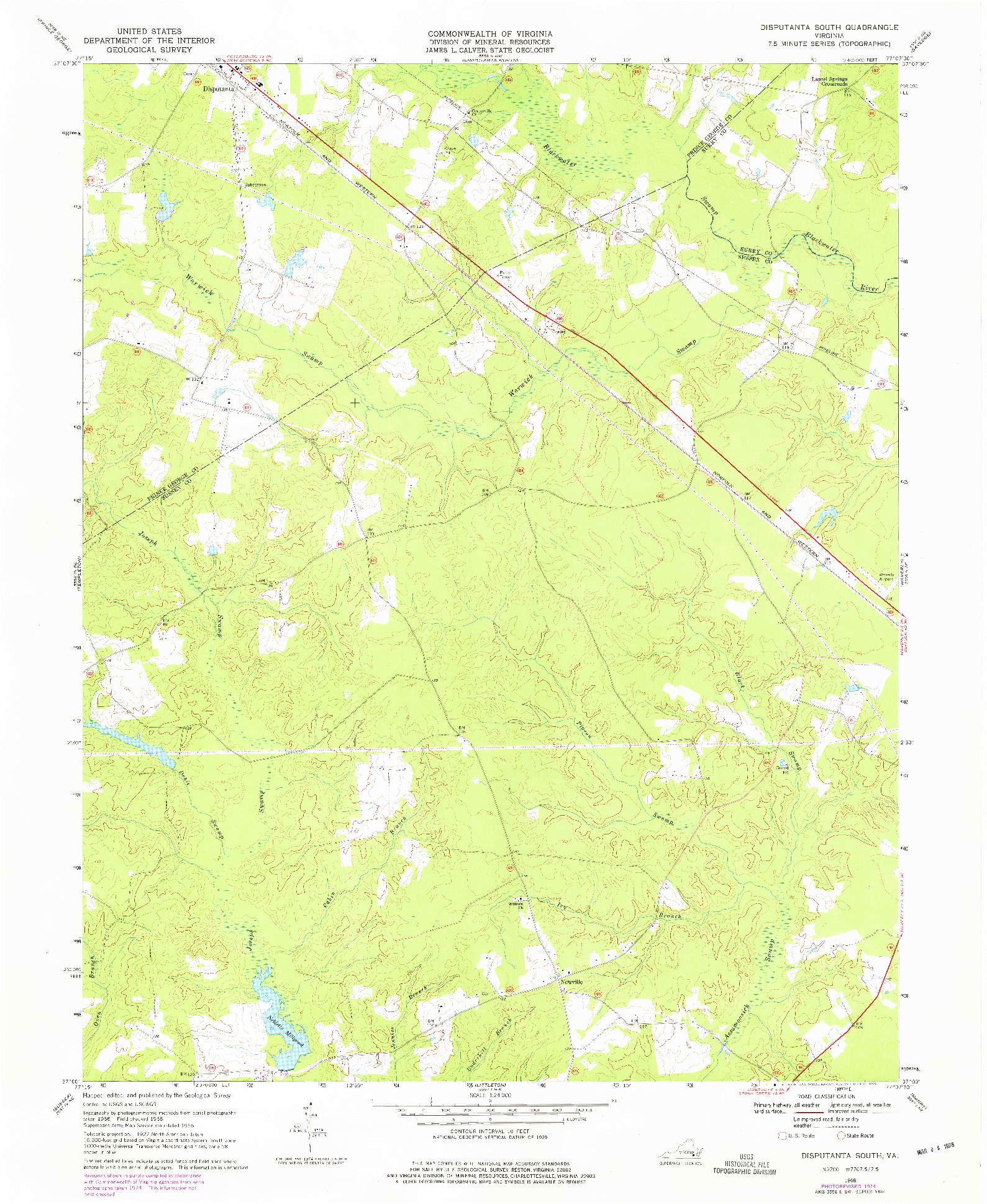 USGS 1:24000-SCALE QUADRANGLE FOR DISPUTANTA SOUTH, VA 1968