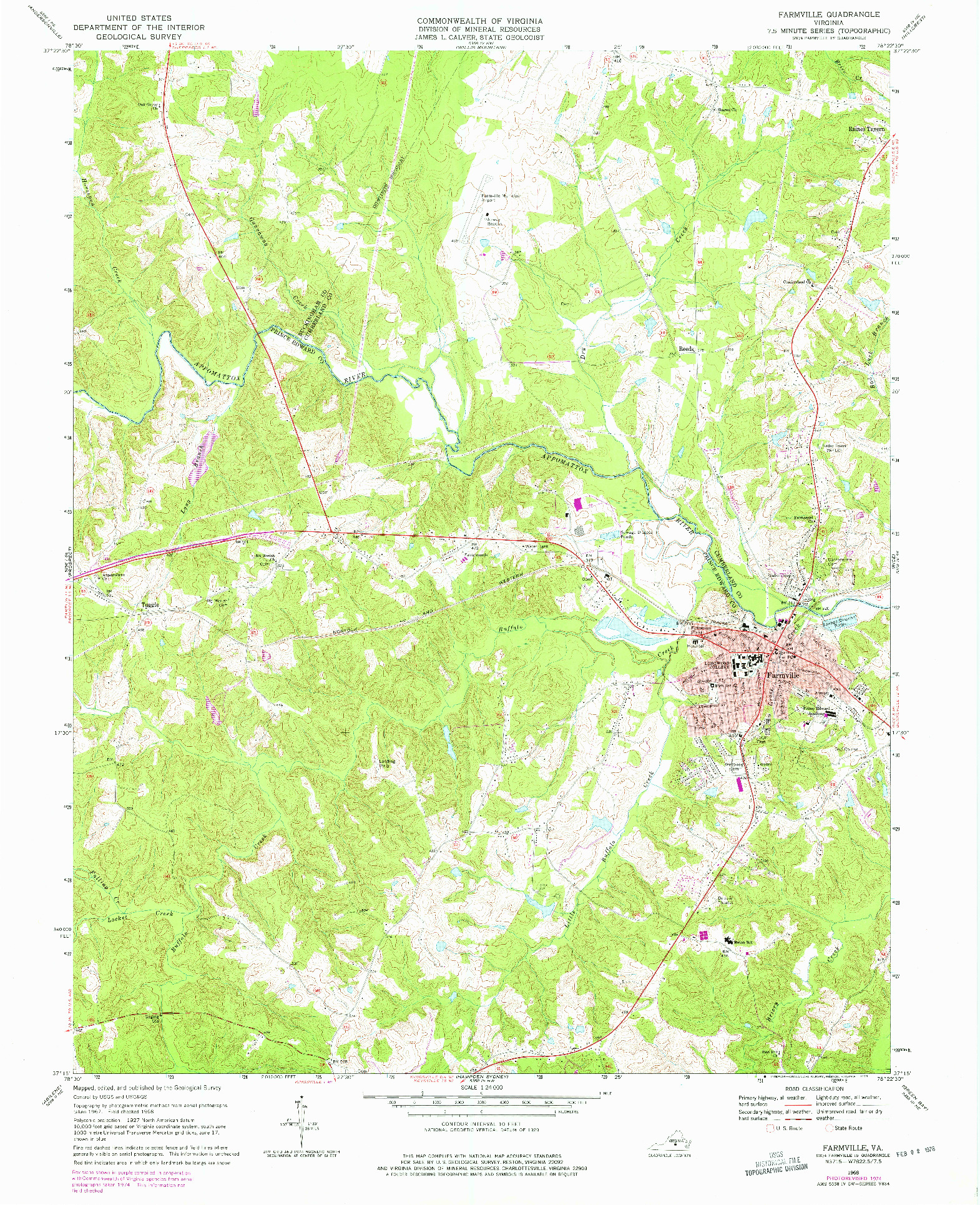 USGS 1:24000-SCALE QUADRANGLE FOR FARMVILLE, VA 1968