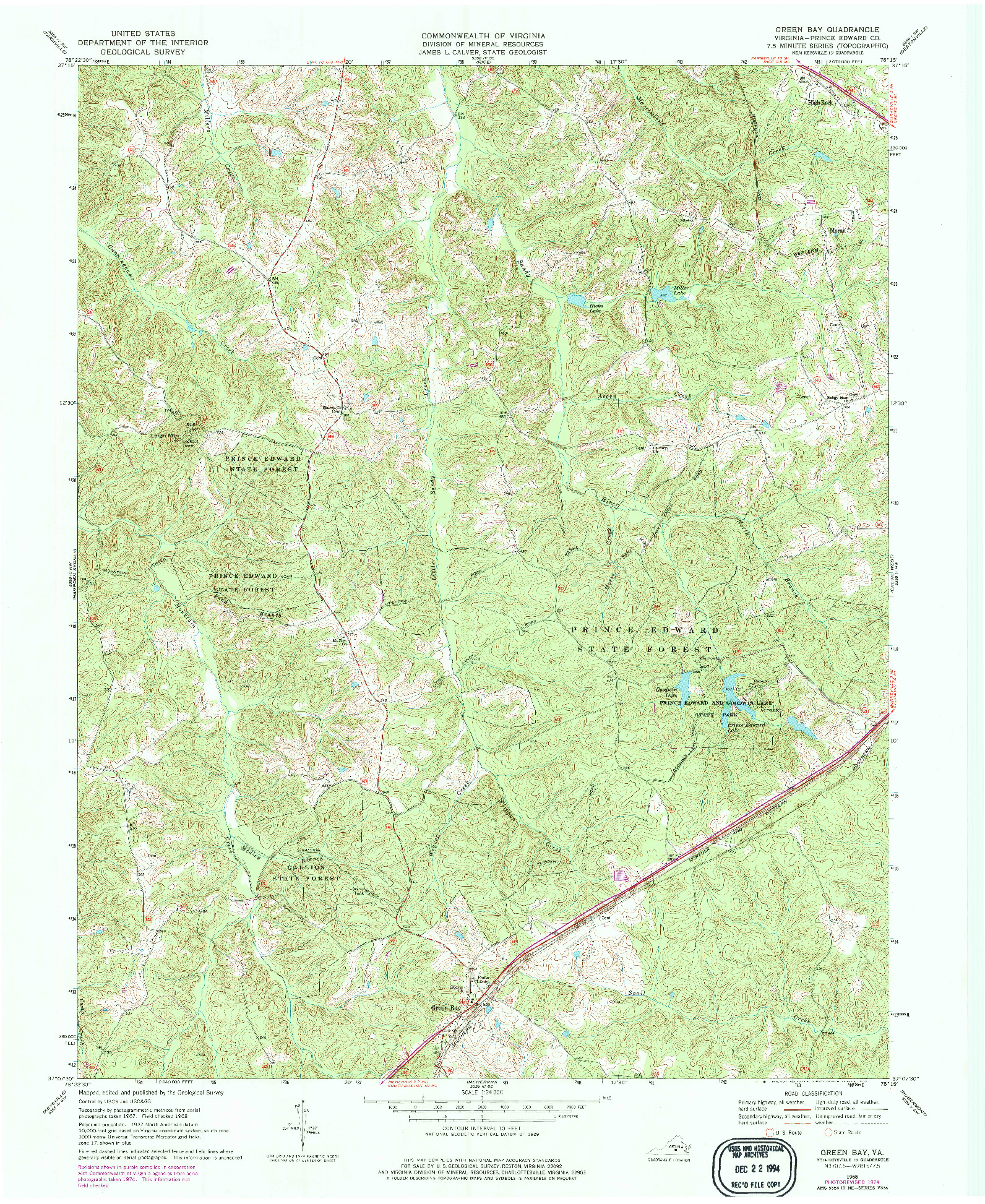 USGS 1:24000-SCALE QUADRANGLE FOR GREEN BAY, VA 1968