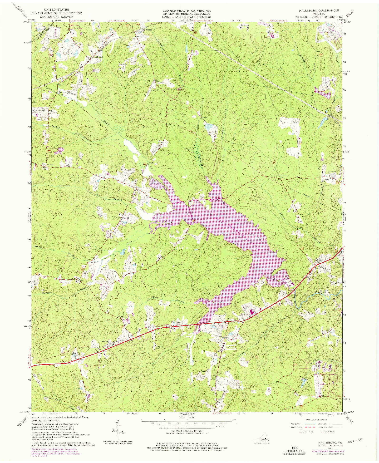 USGS 1:24000-SCALE QUADRANGLE FOR HALLSBORO, VA 1963