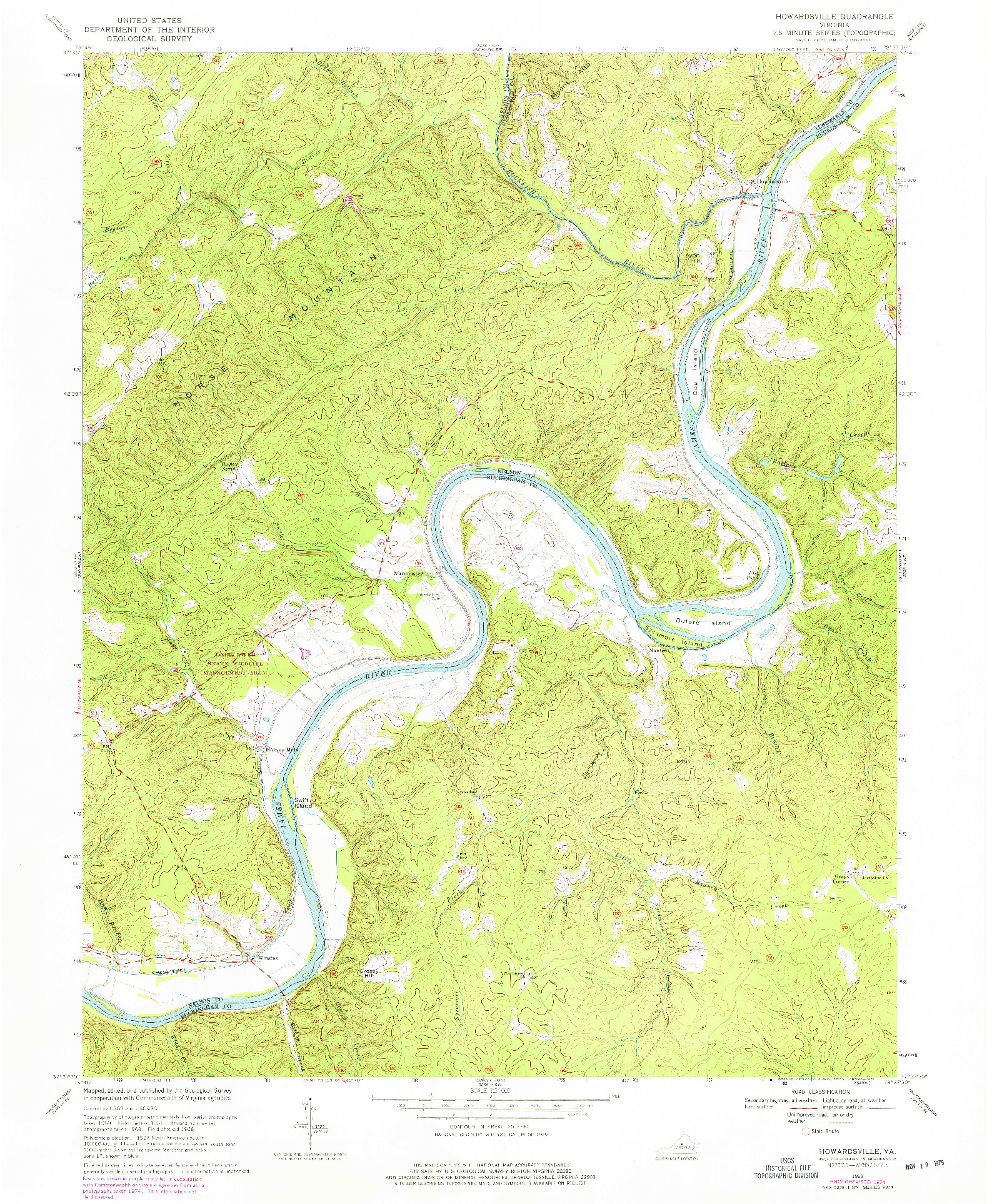 USGS 1:24000-SCALE QUADRANGLE FOR HOWARDSVILLE, VA 1968