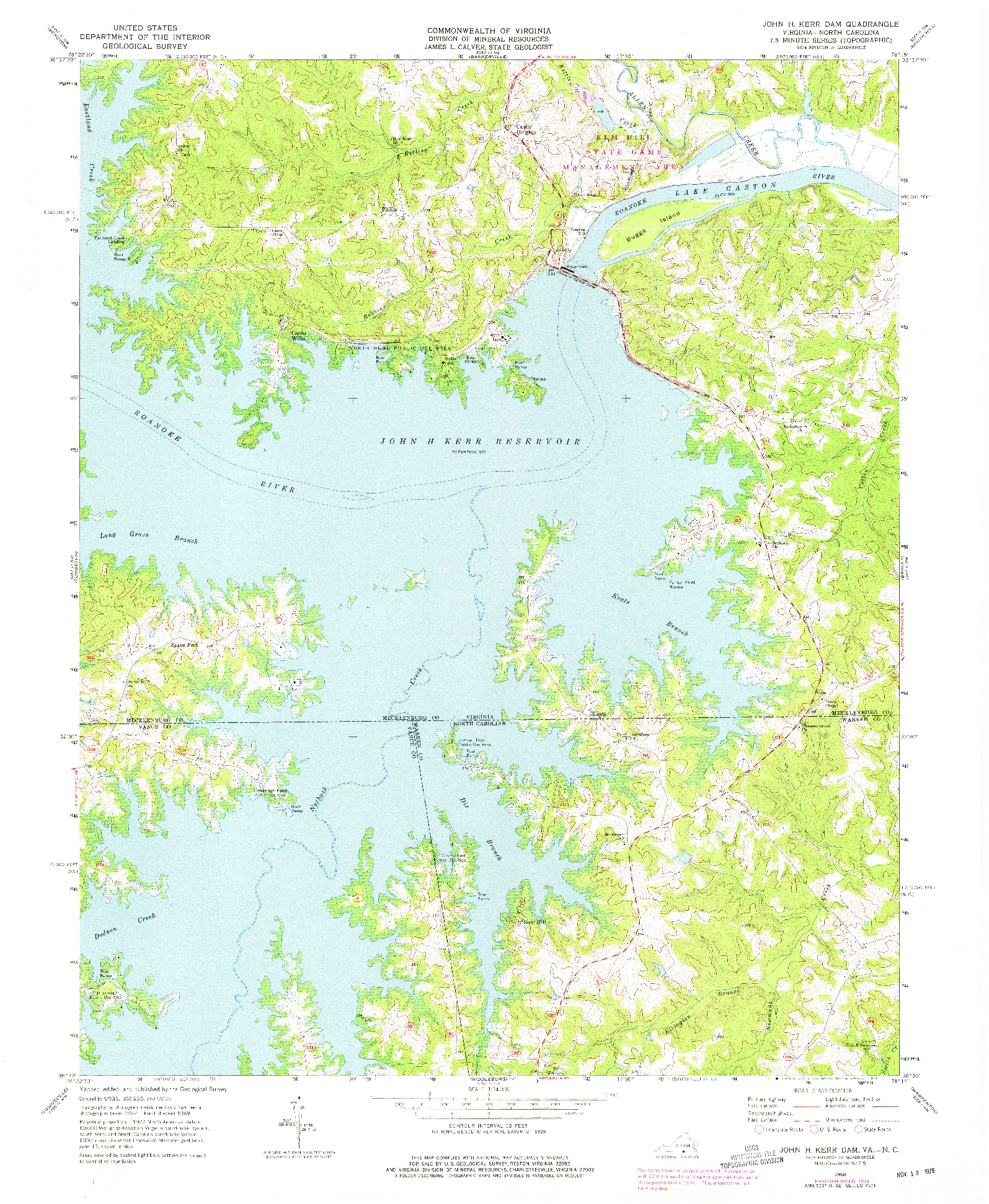 USGS 1:24000-SCALE QUADRANGLE FOR JOHN H KERR DAM, VA 1968