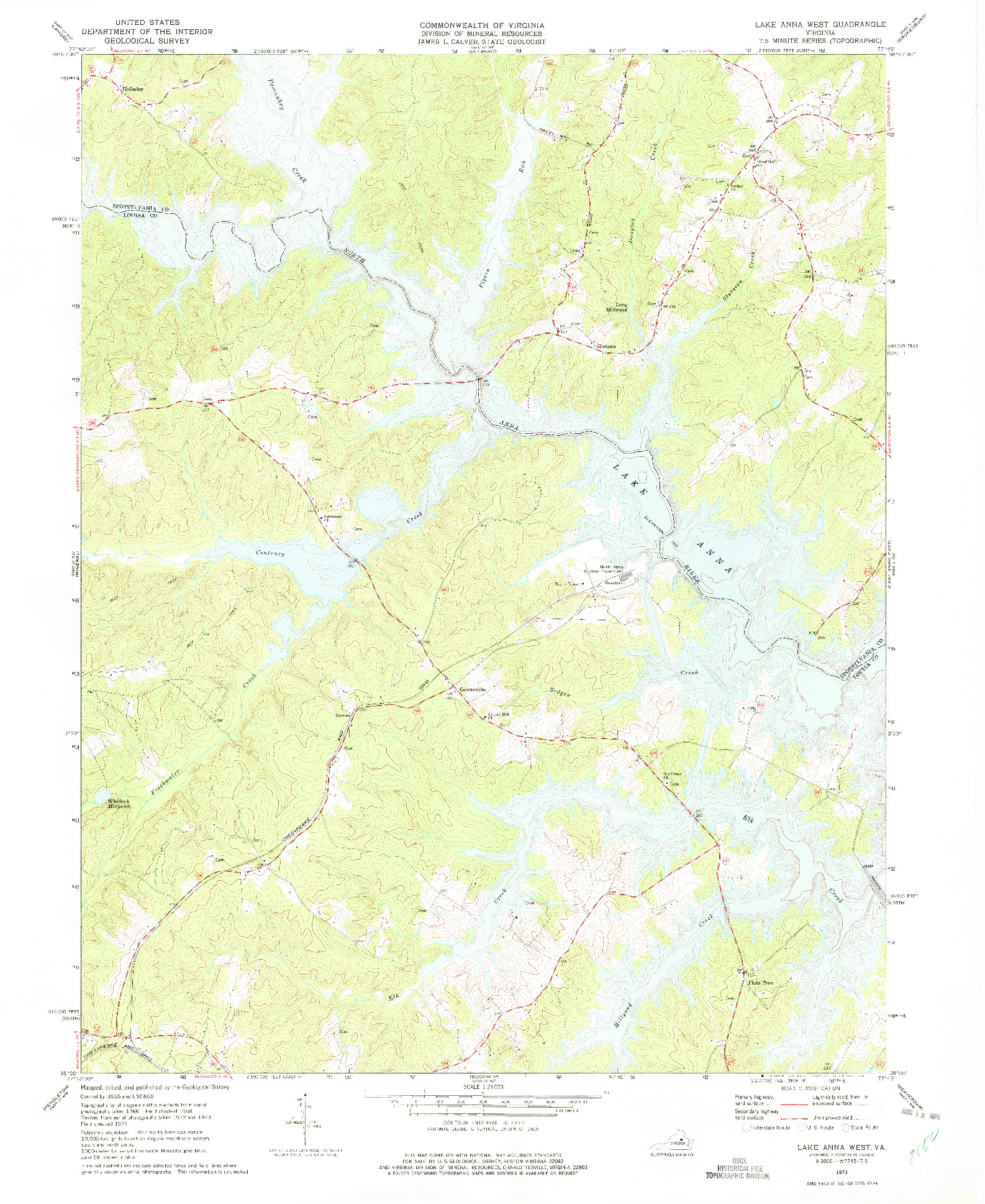 USGS 1:24000-SCALE QUADRANGLE FOR LAKE ANNA WEST, VA 1973