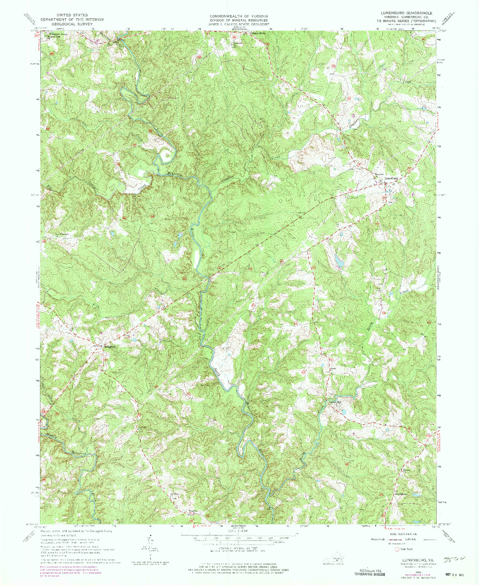 USGS 1:24000-SCALE QUADRANGLE FOR LUNENBURG, VA 1966