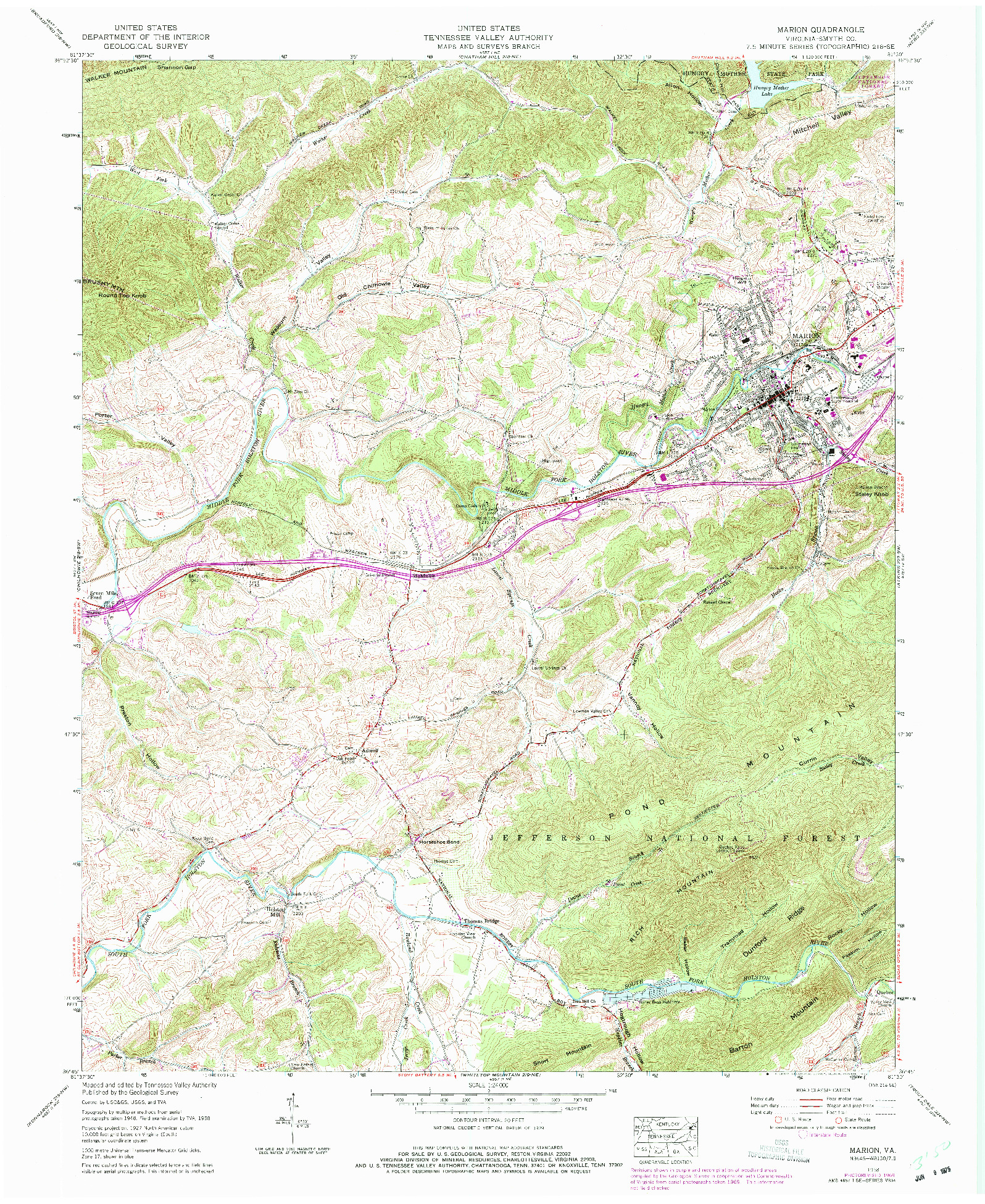 USGS 1:24000-SCALE QUADRANGLE FOR MARION, VA 1958