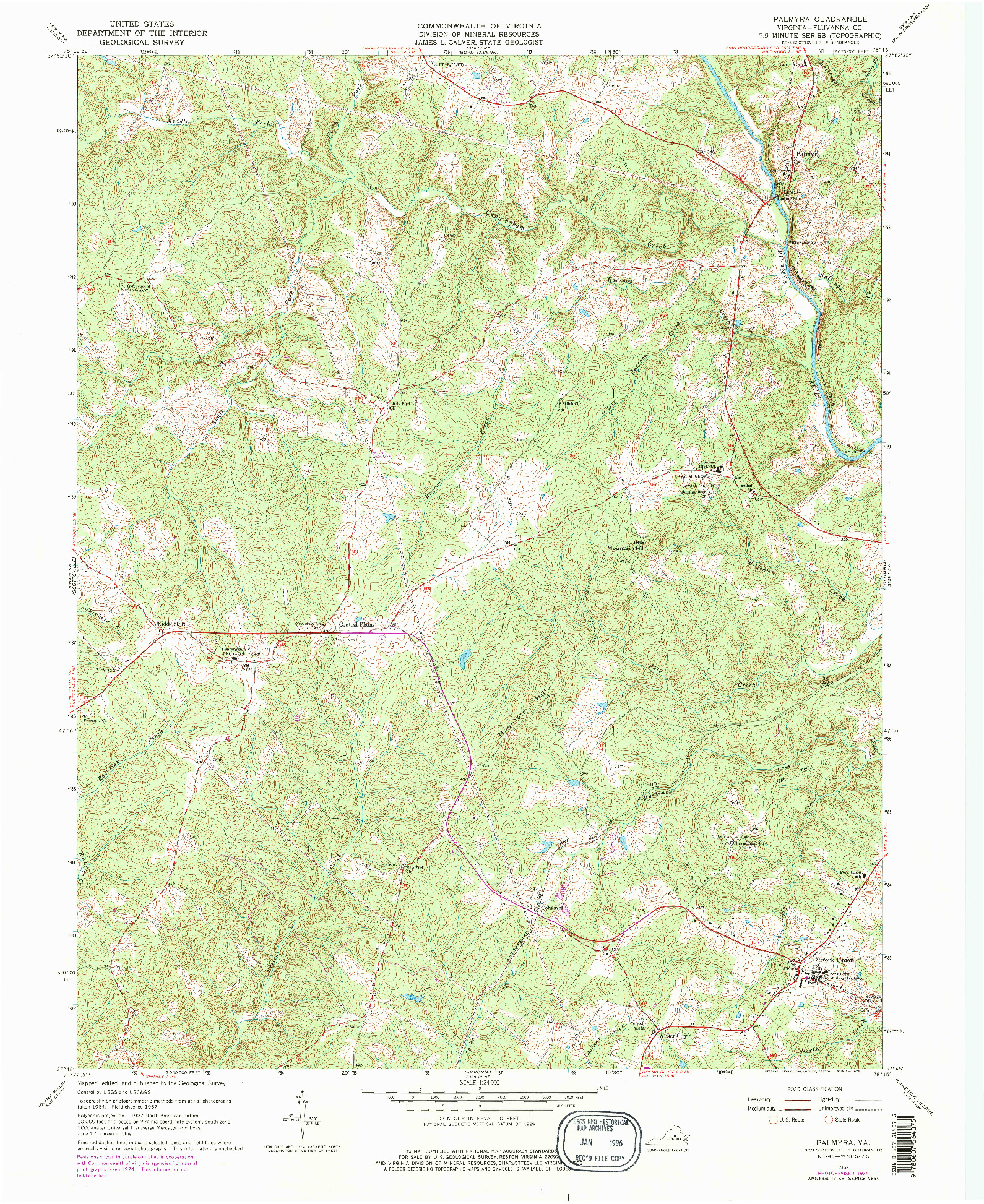 USGS 1:24000-SCALE QUADRANGLE FOR PALMYRA, VA 1967