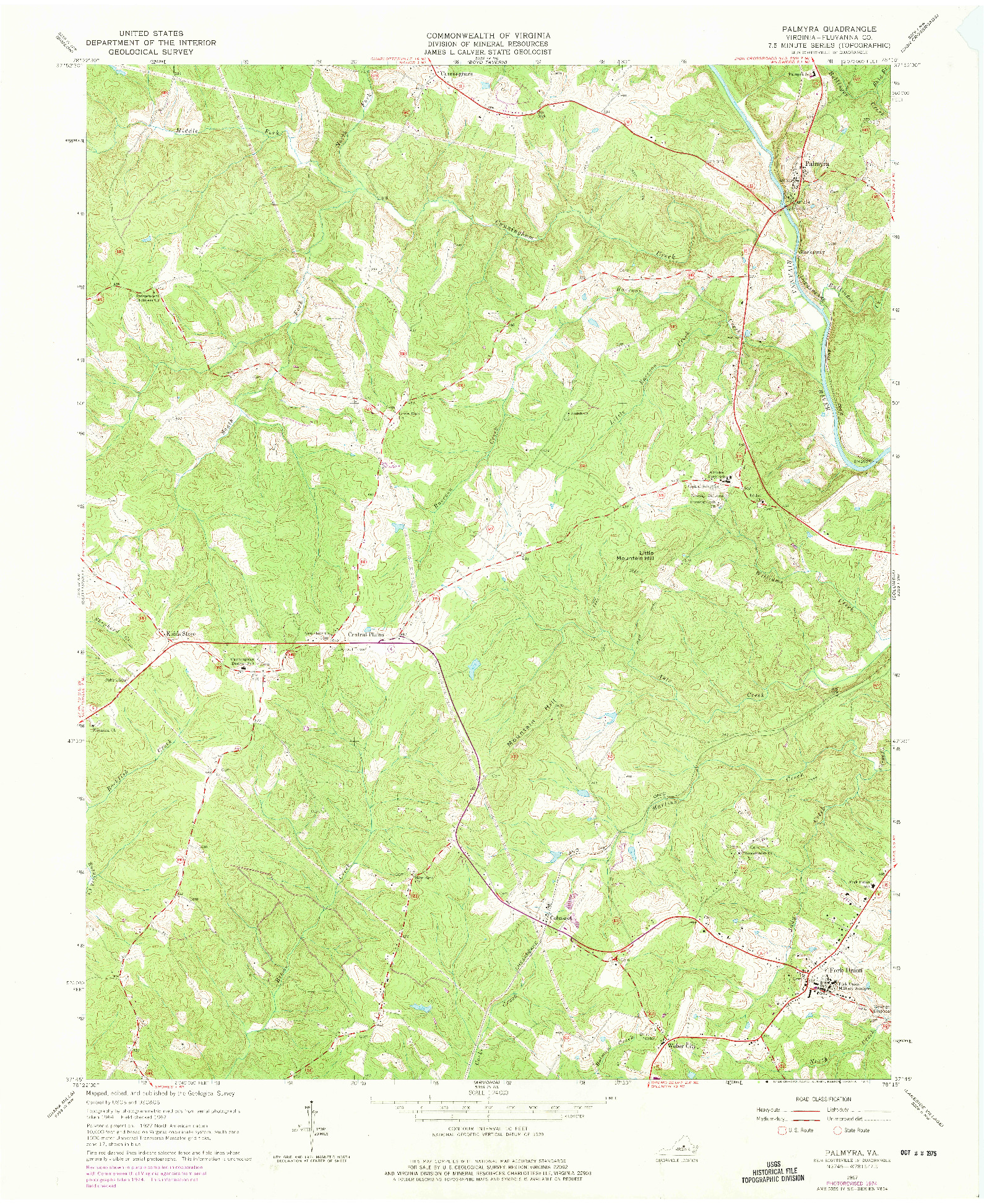 USGS 1:24000-SCALE QUADRANGLE FOR PALMYRA, VA 1967