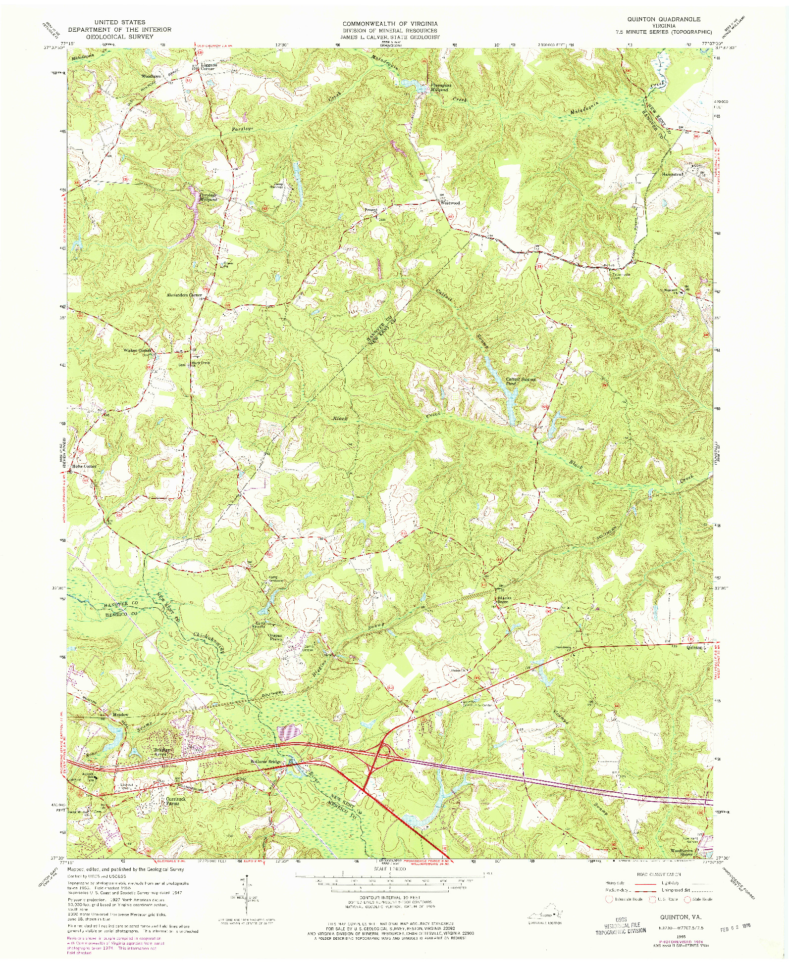 USGS 1:24000-SCALE QUADRANGLE FOR QUINTON, VA 1965