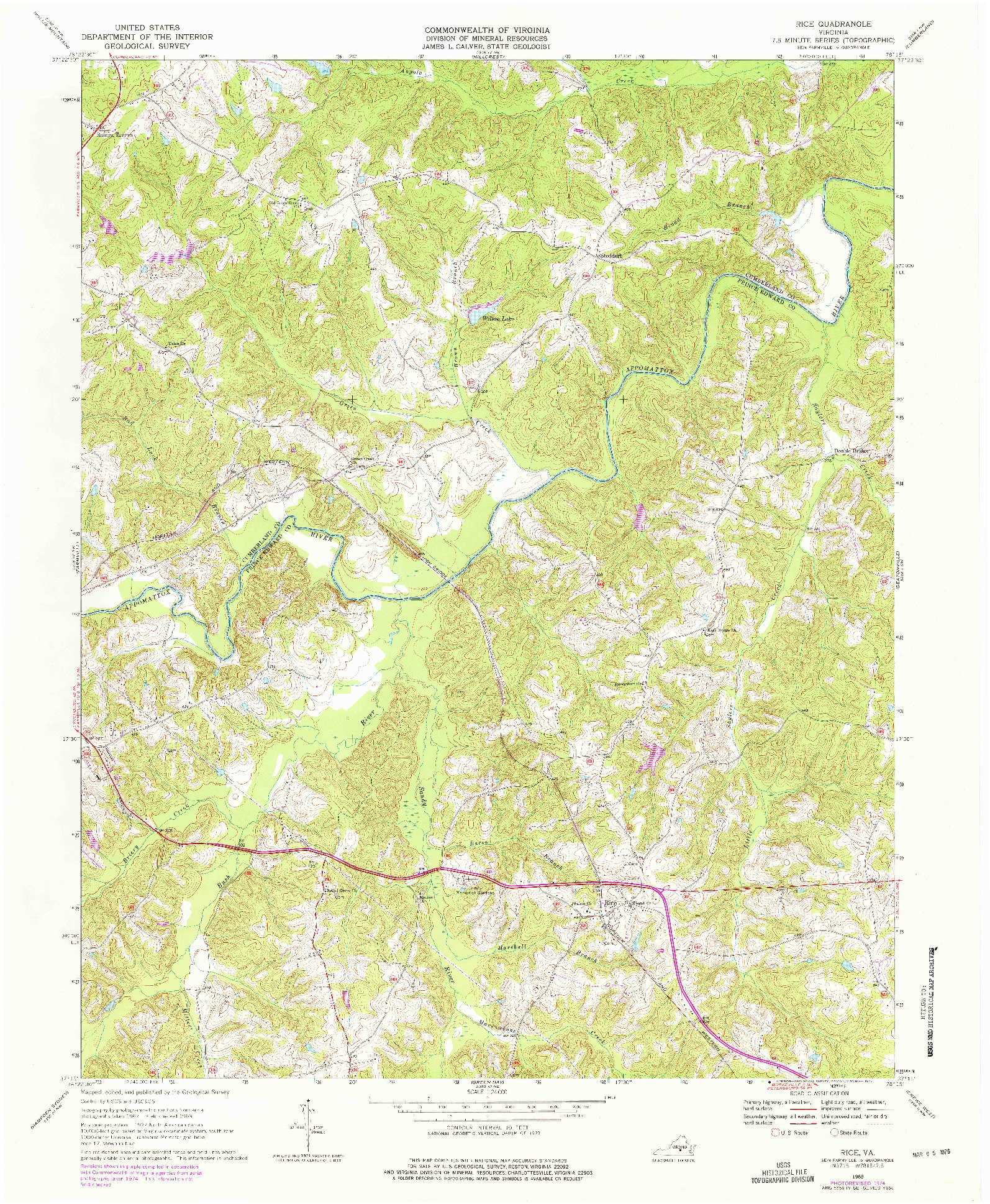 USGS 1:24000-SCALE QUADRANGLE FOR RICE, VA 1968