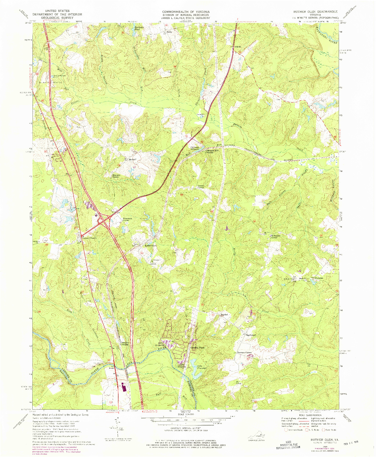 USGS 1:24000-SCALE QUADRANGLE FOR RUTHER GLEN, VA 1969