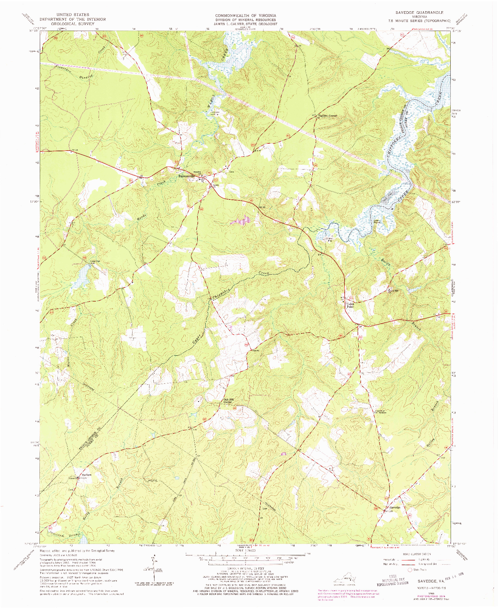 USGS 1:24000-SCALE QUADRANGLE FOR SAVEDGE, VA 1966