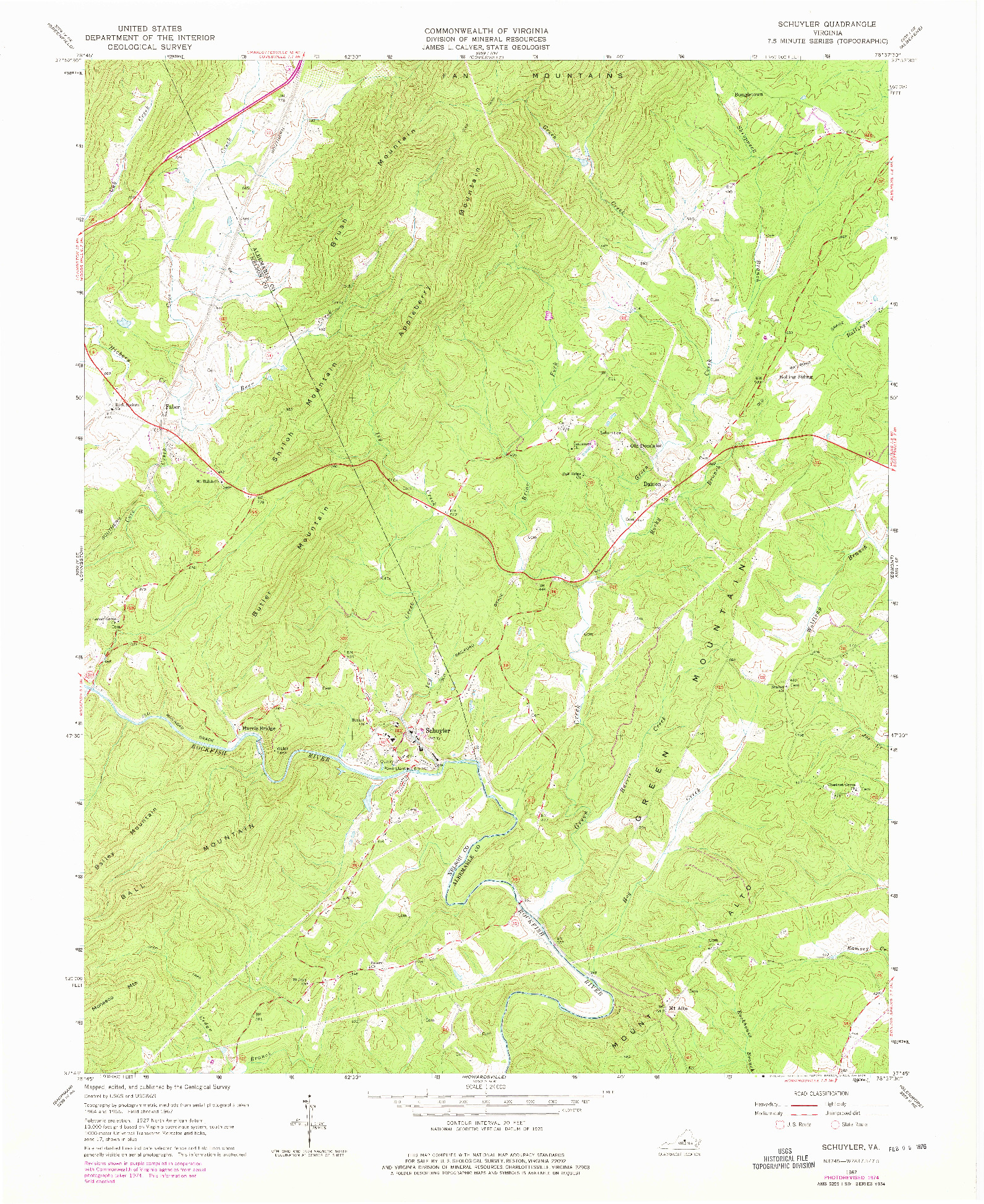 USGS 1:24000-SCALE QUADRANGLE FOR SCHUYLER, VA 1967