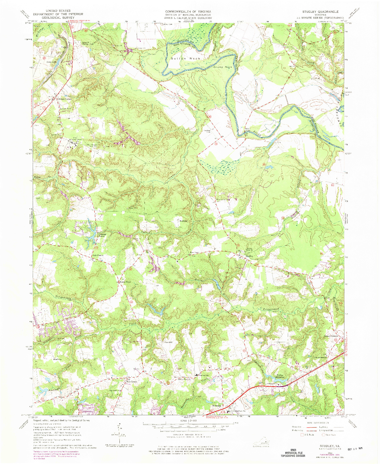 USGS 1:24000-SCALE QUADRANGLE FOR STUDLEY, VA 1964