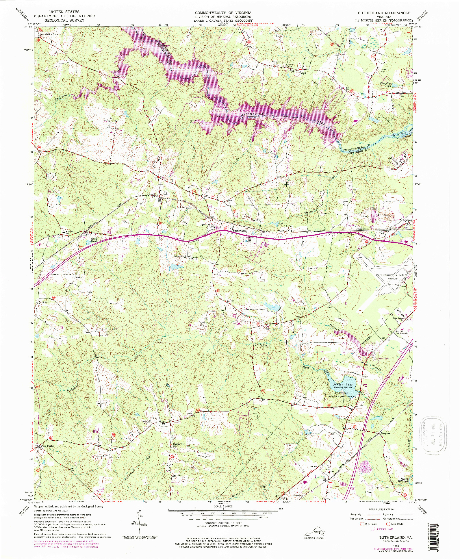 USGS 1:24000-SCALE QUADRANGLE FOR SUTHERLAND, VA 1963