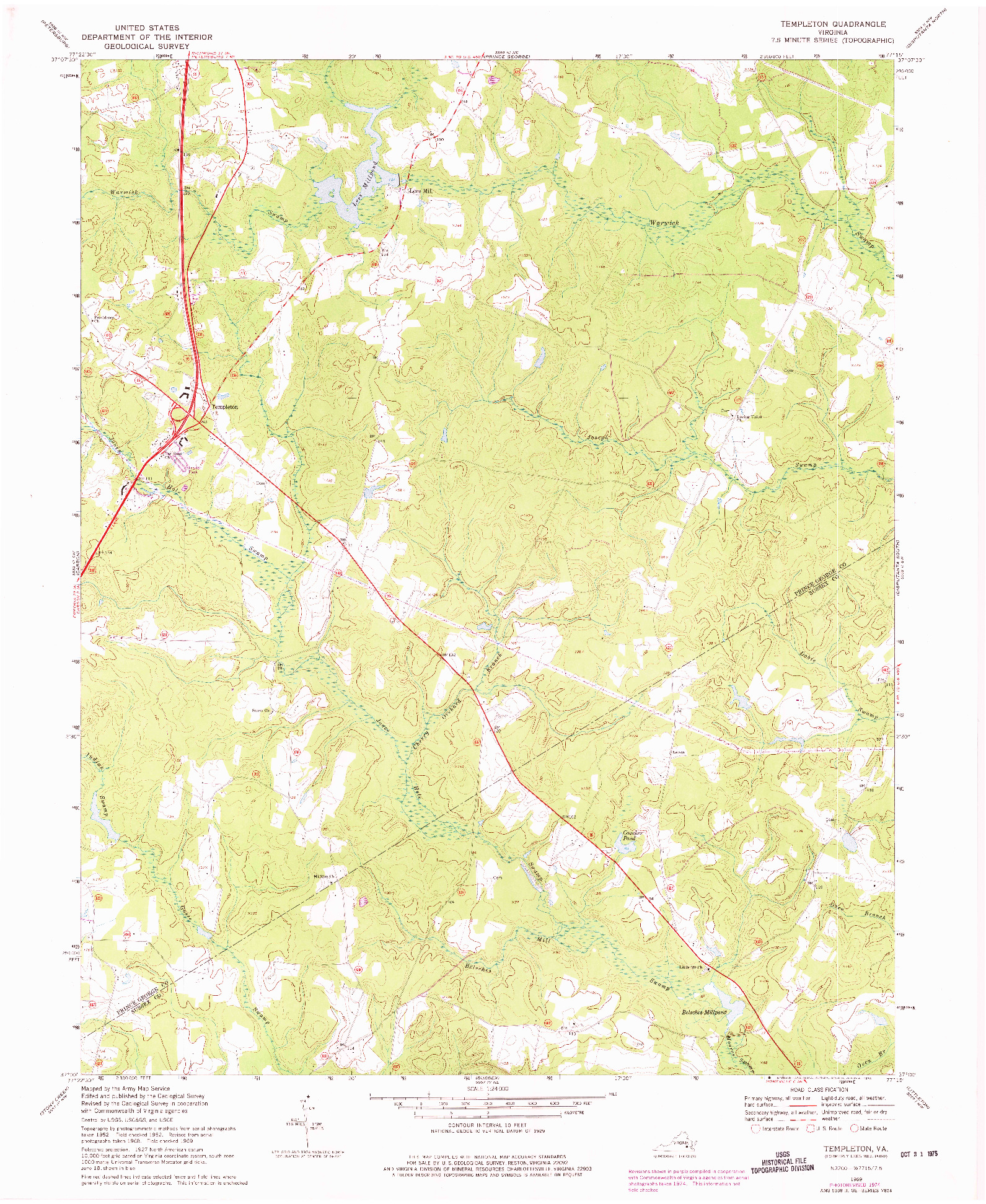 USGS 1:24000-SCALE QUADRANGLE FOR TEMPLETON, VA 1969