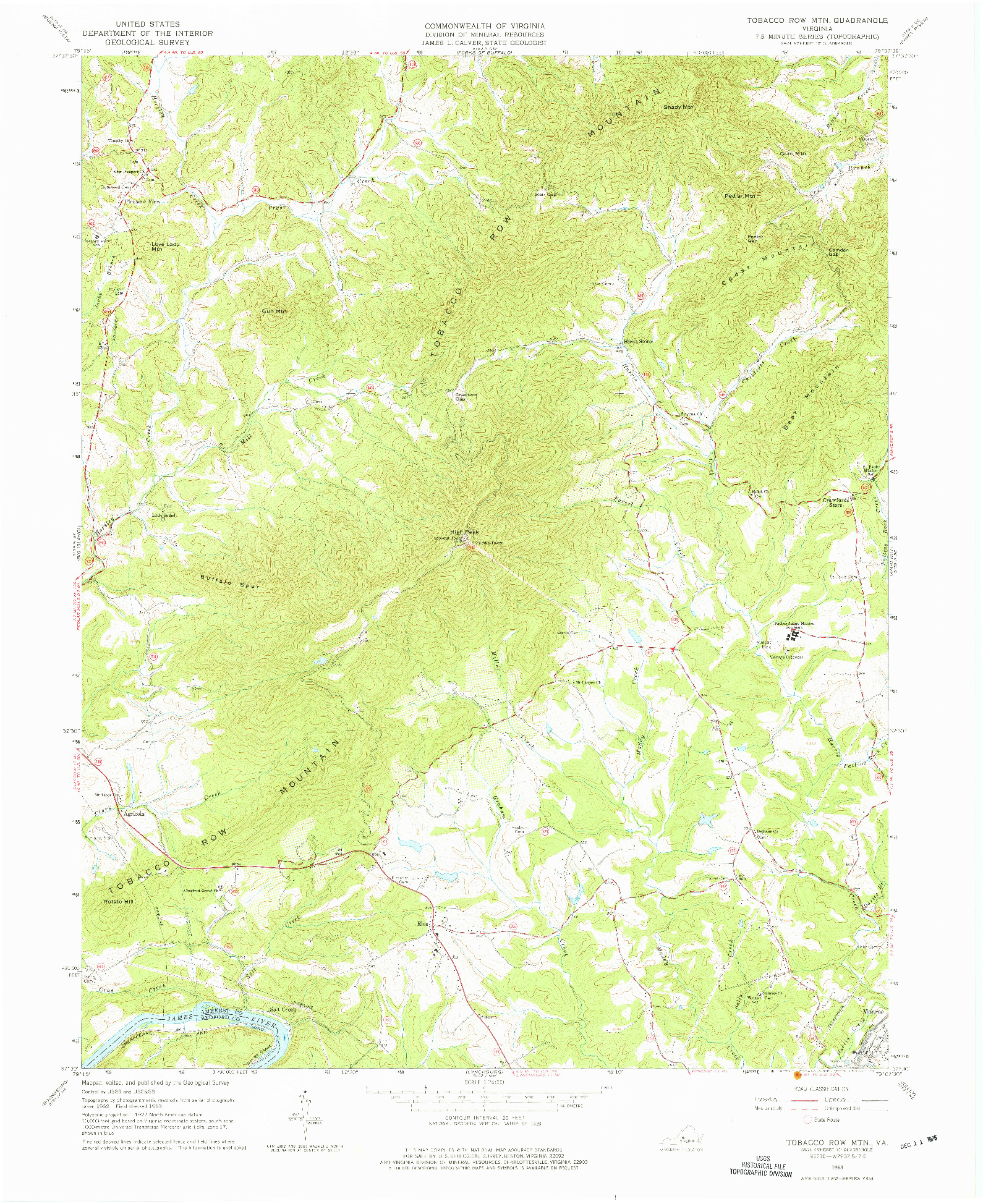 USGS 1:24000-SCALE QUADRANGLE FOR TOBACCO ROW MTN, VA 1963