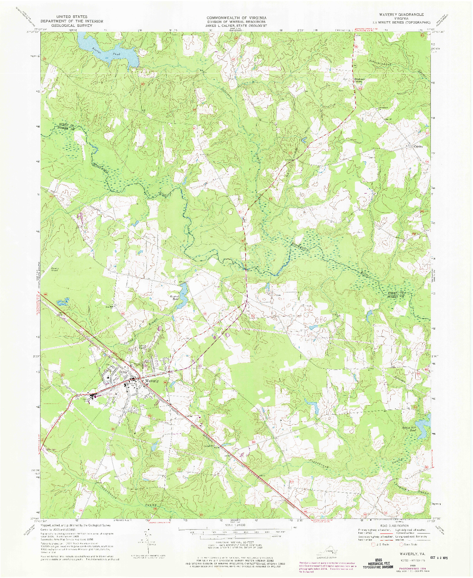USGS 1:24000-SCALE QUADRANGLE FOR WAVERLY, VA 1969