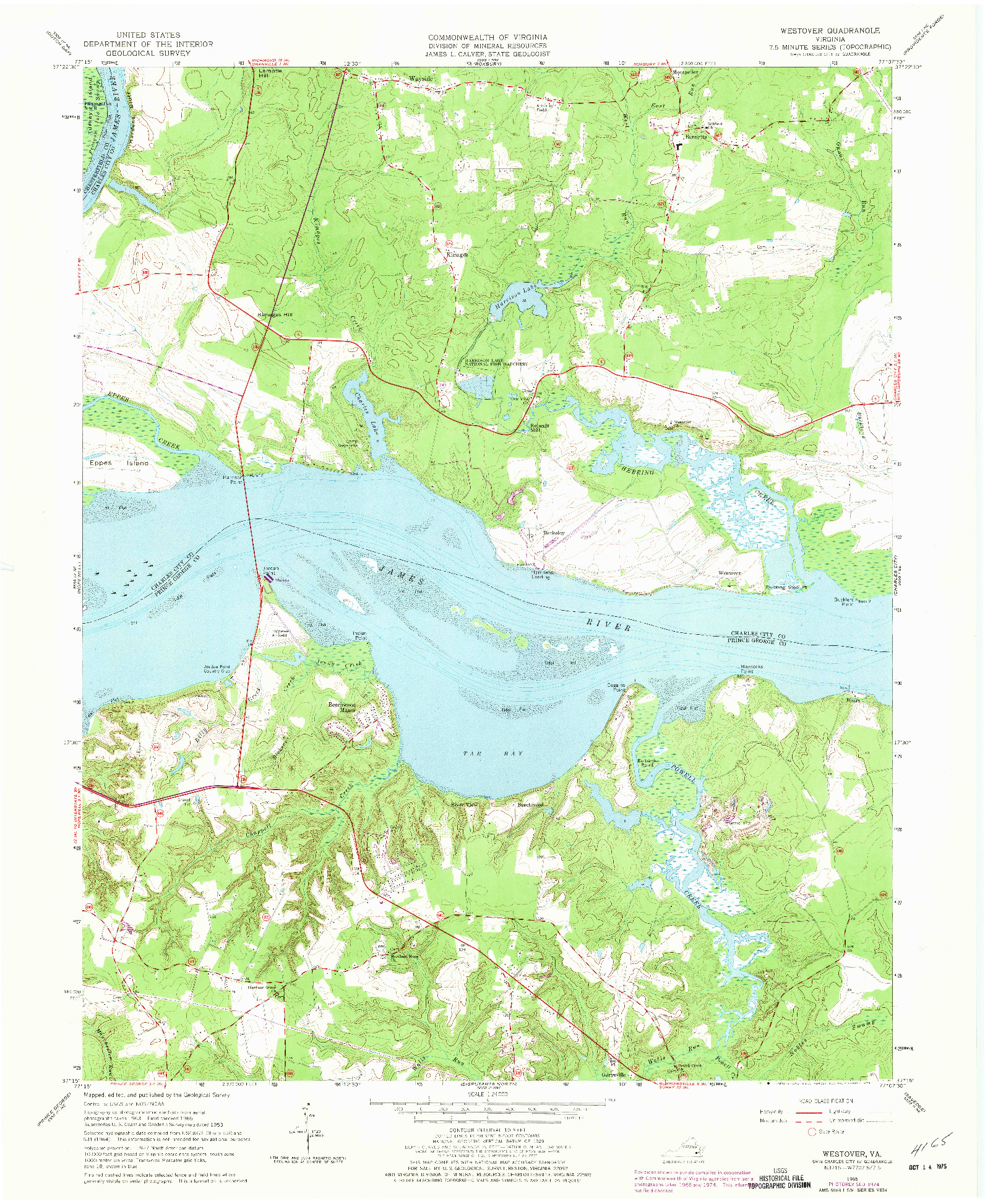 USGS 1:24000-SCALE QUADRANGLE FOR WESTOVER, VA 1965