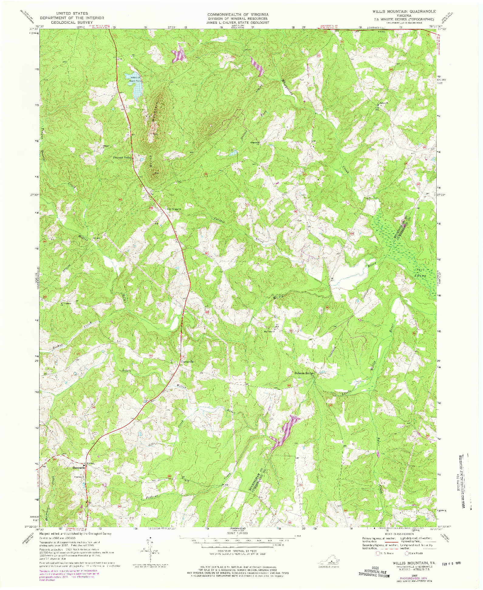 USGS 1:24000-SCALE QUADRANGLE FOR WILLIS MOUNTAIN, VA 1968