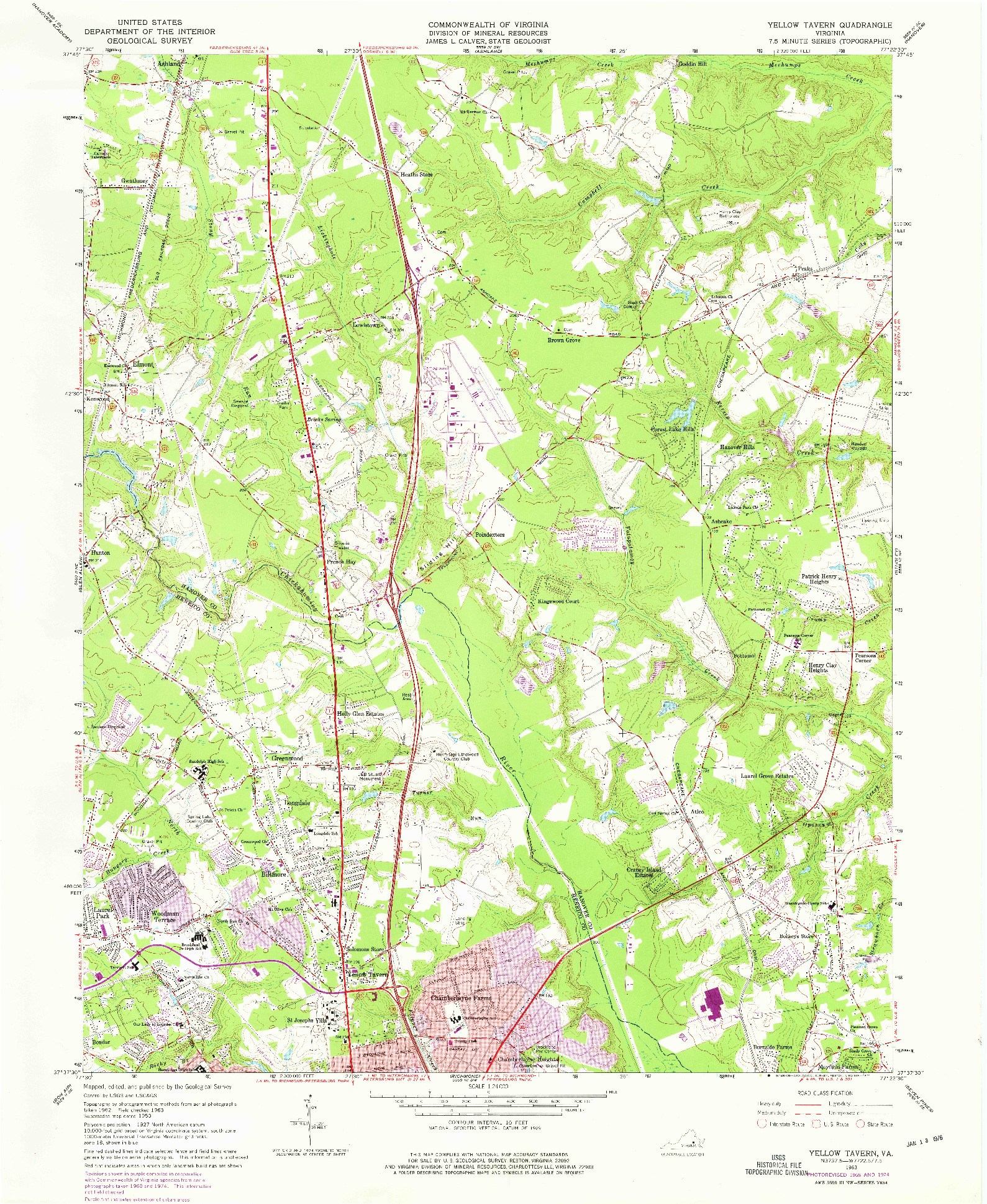 USGS 1:24000-SCALE QUADRANGLE FOR YELLOW TAVERN, VA 1963