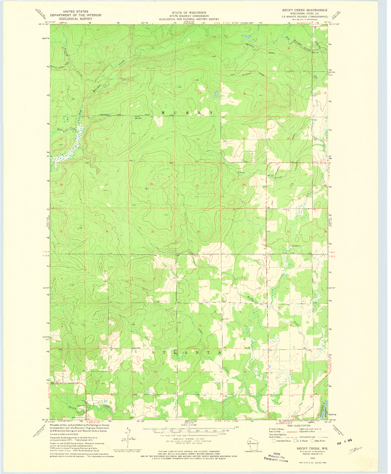 USGS 1:24000-SCALE QUADRANGLE FOR BECKY CREEK, WI 1972