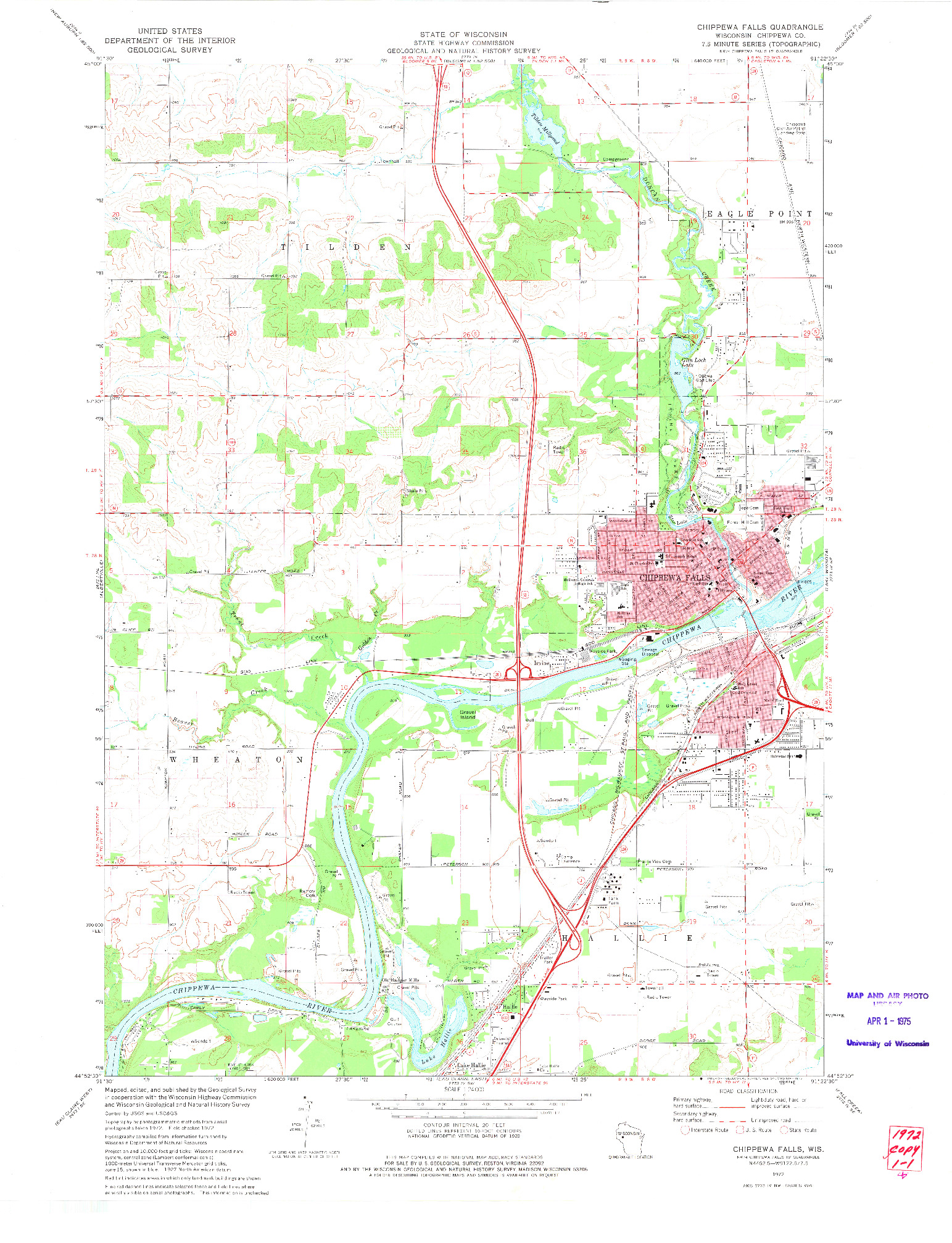 USGS 1:24000-SCALE QUADRANGLE FOR CHIPPEWA FALLS, WI 1972