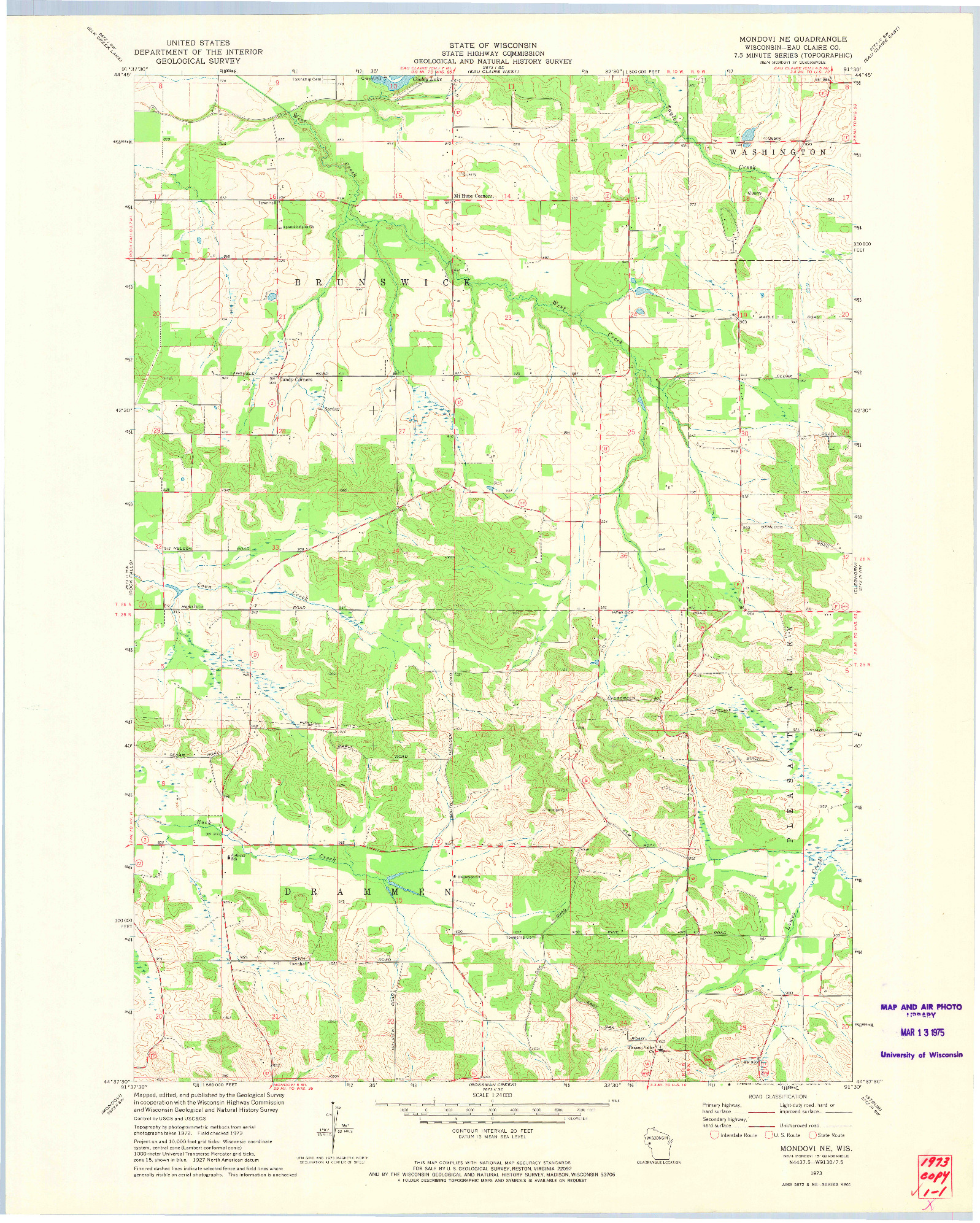 USGS 1:24000-SCALE QUADRANGLE FOR MONDOVI NE, WI 1973