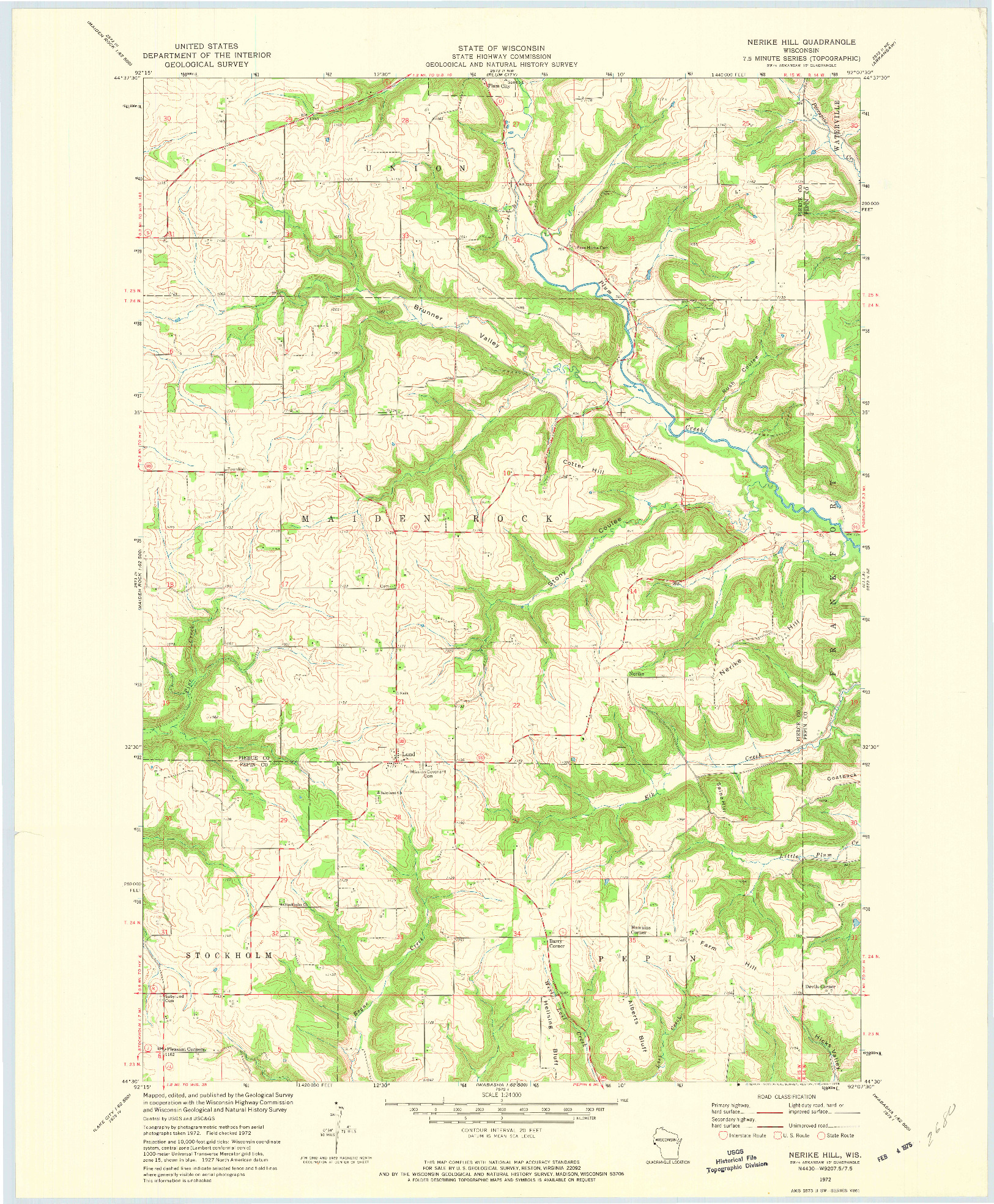 USGS 1:24000-SCALE QUADRANGLE FOR NERIKE HILL, WI 1972