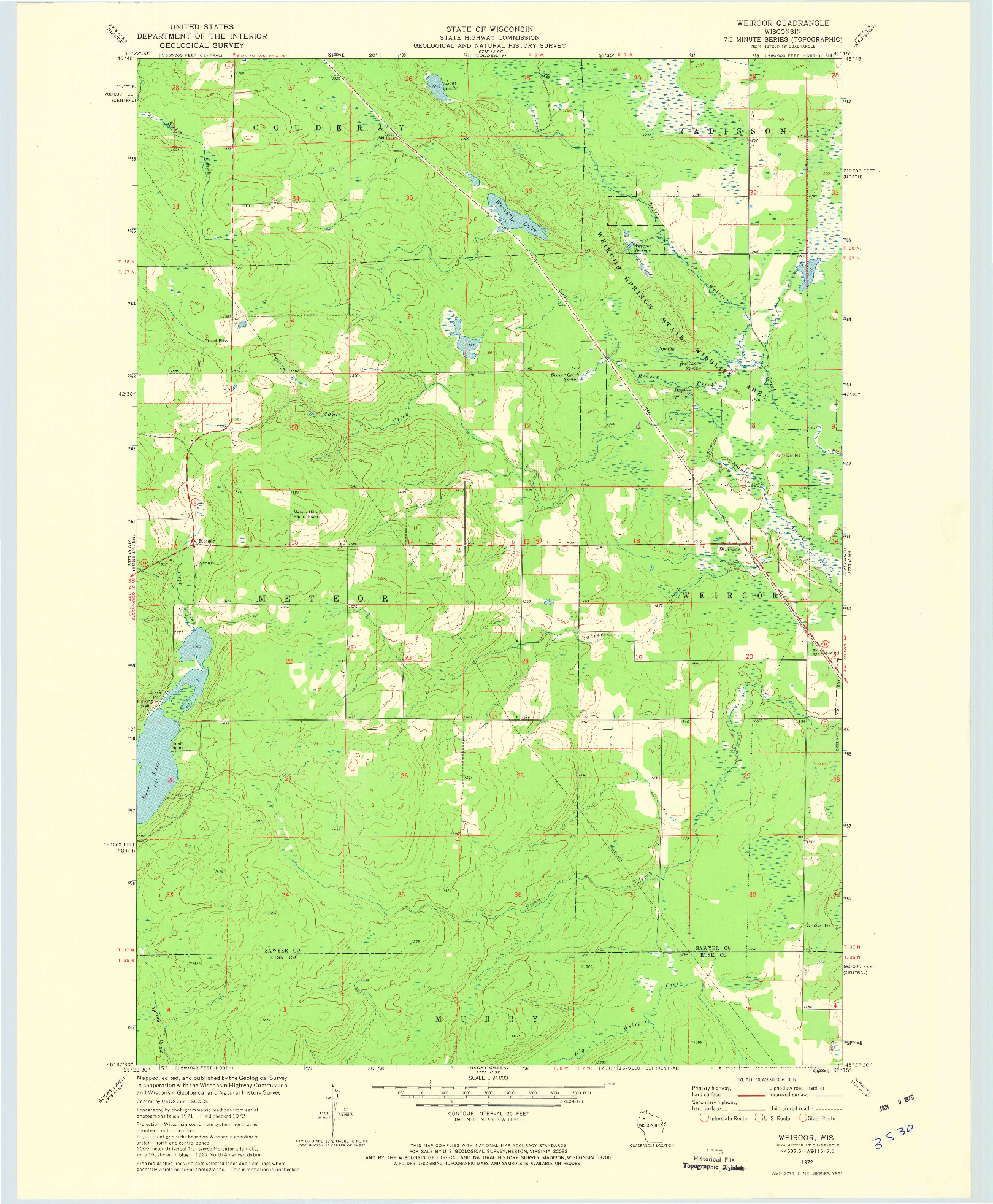 USGS 1:24000-SCALE QUADRANGLE FOR WEIRGOR, WI 1972