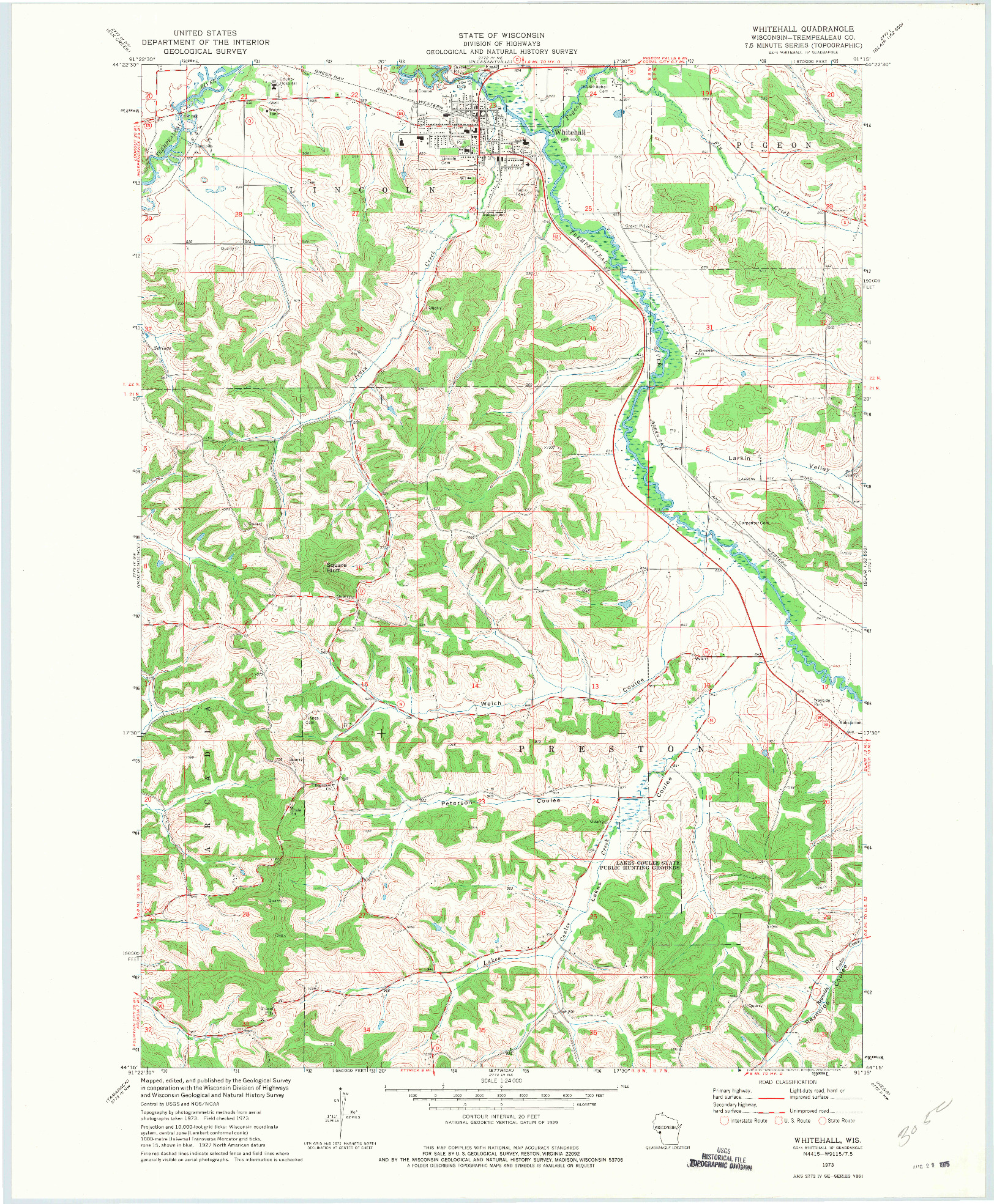 USGS 1:24000-SCALE QUADRANGLE FOR WHITEHALL, WI 1973