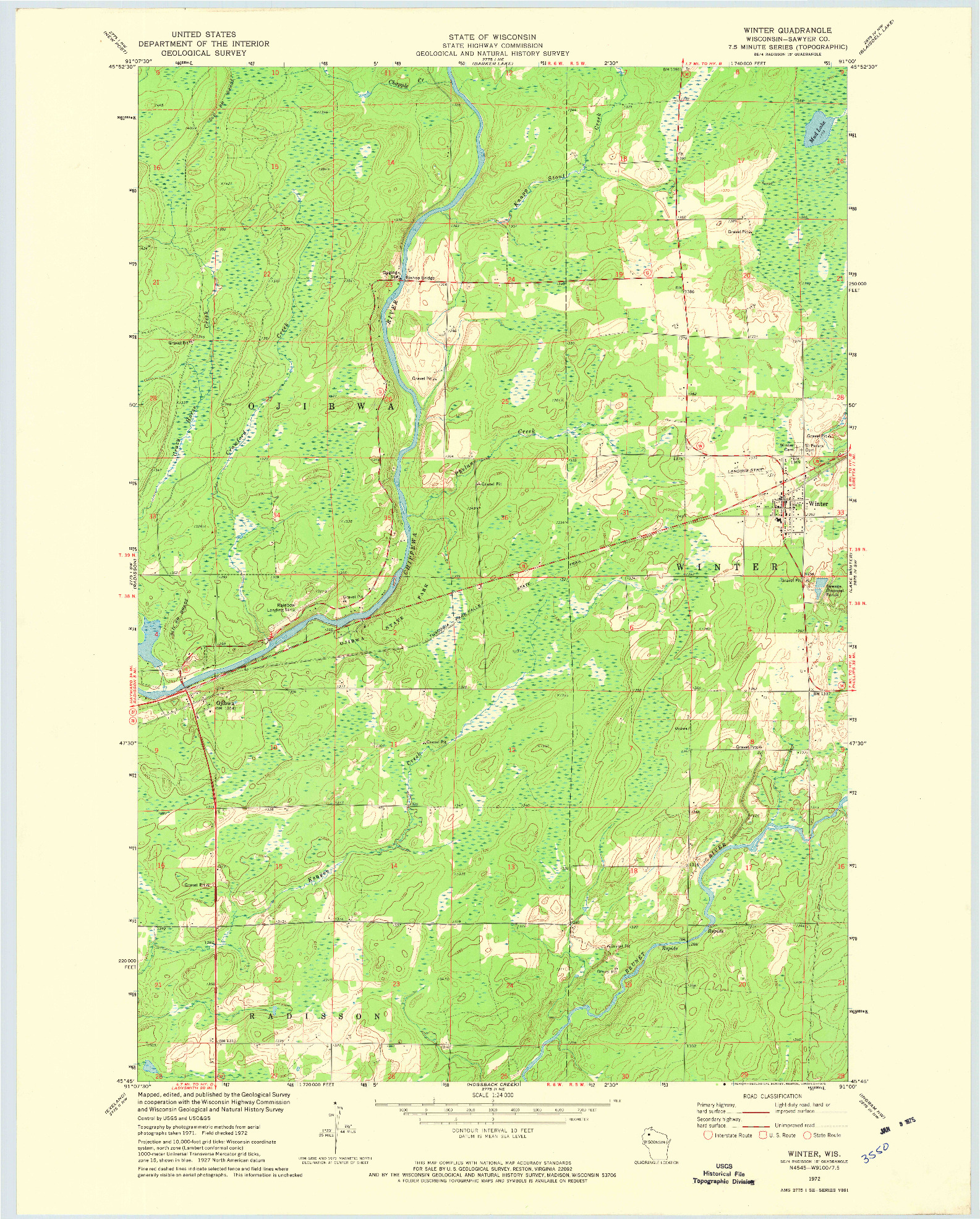 USGS 1:24000-SCALE QUADRANGLE FOR WINTER, WI 1972