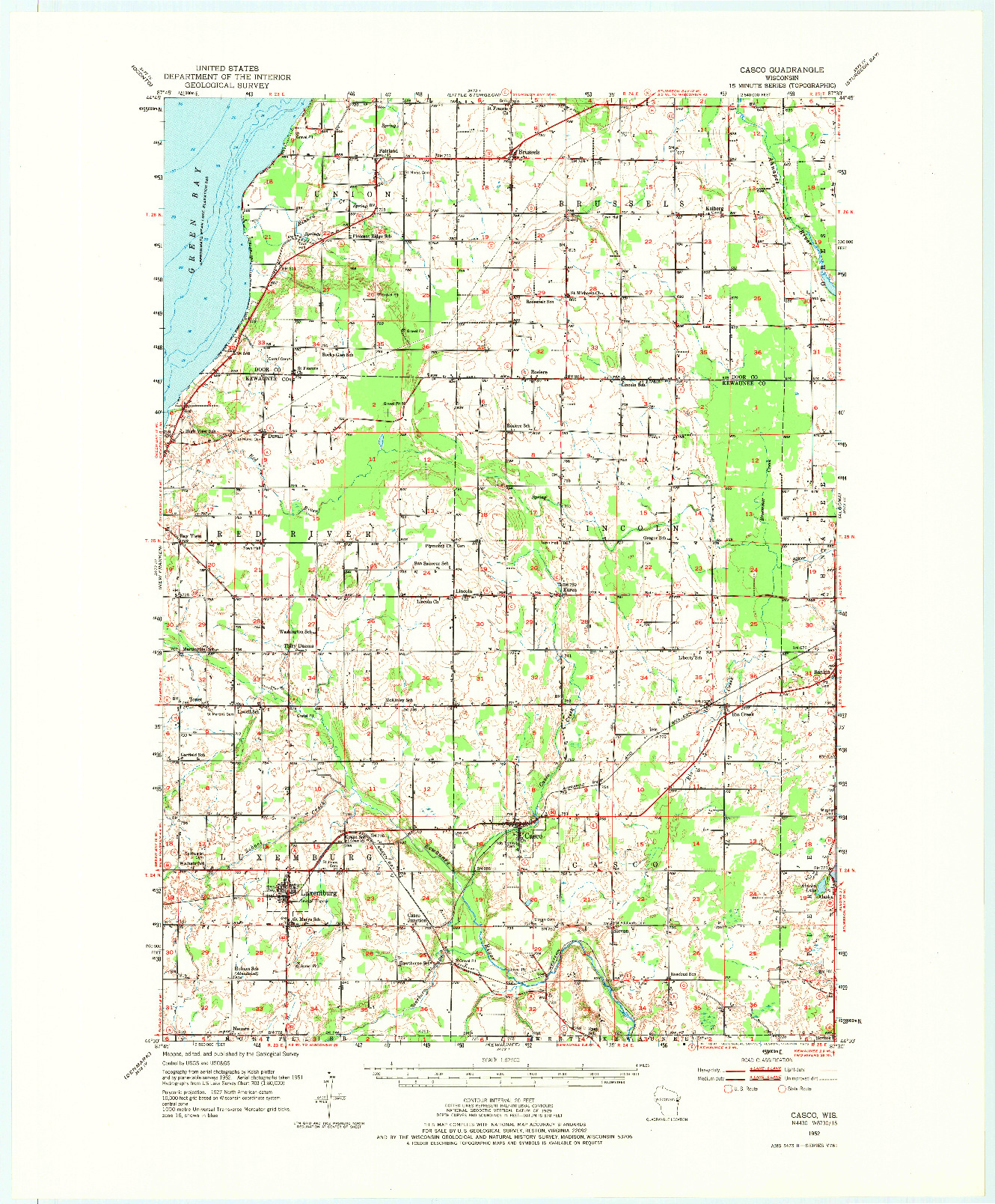 USGS 1:62500-SCALE QUADRANGLE FOR CASCO, WI 1952
