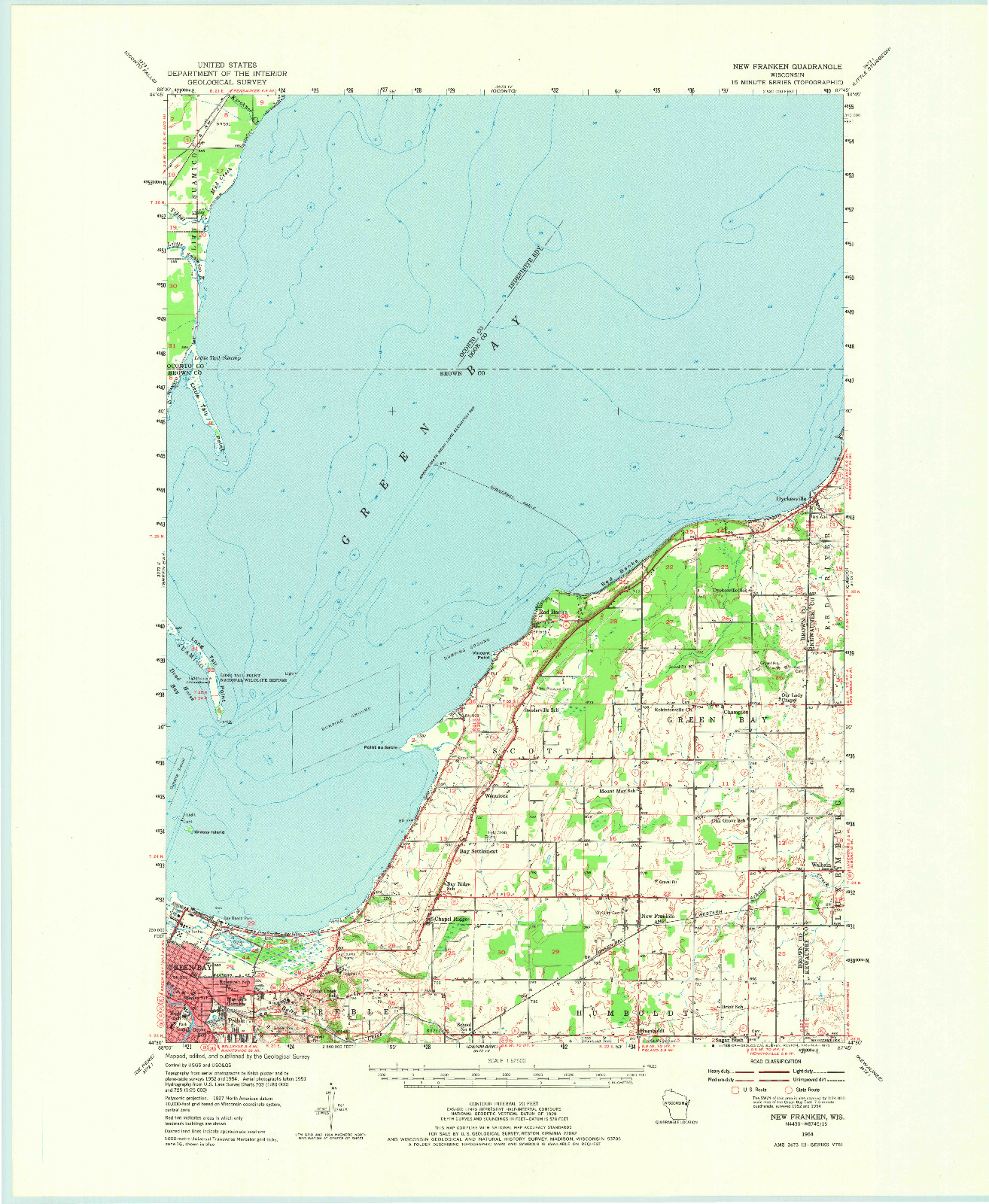 USGS 1:62500-SCALE QUADRANGLE FOR NEW FRANKEN, WI 1954