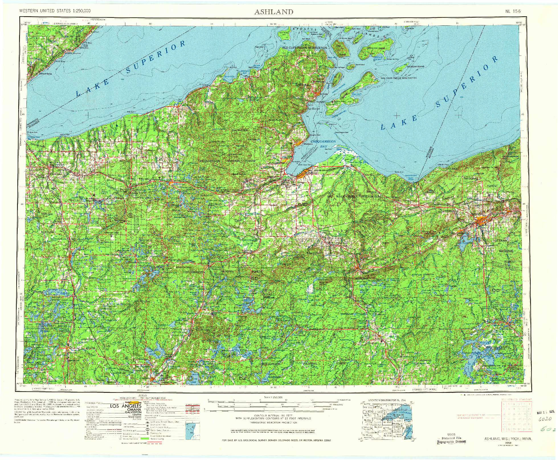 USGS 1:250000-SCALE QUADRANGLE FOR ASHLAND, WI 1953