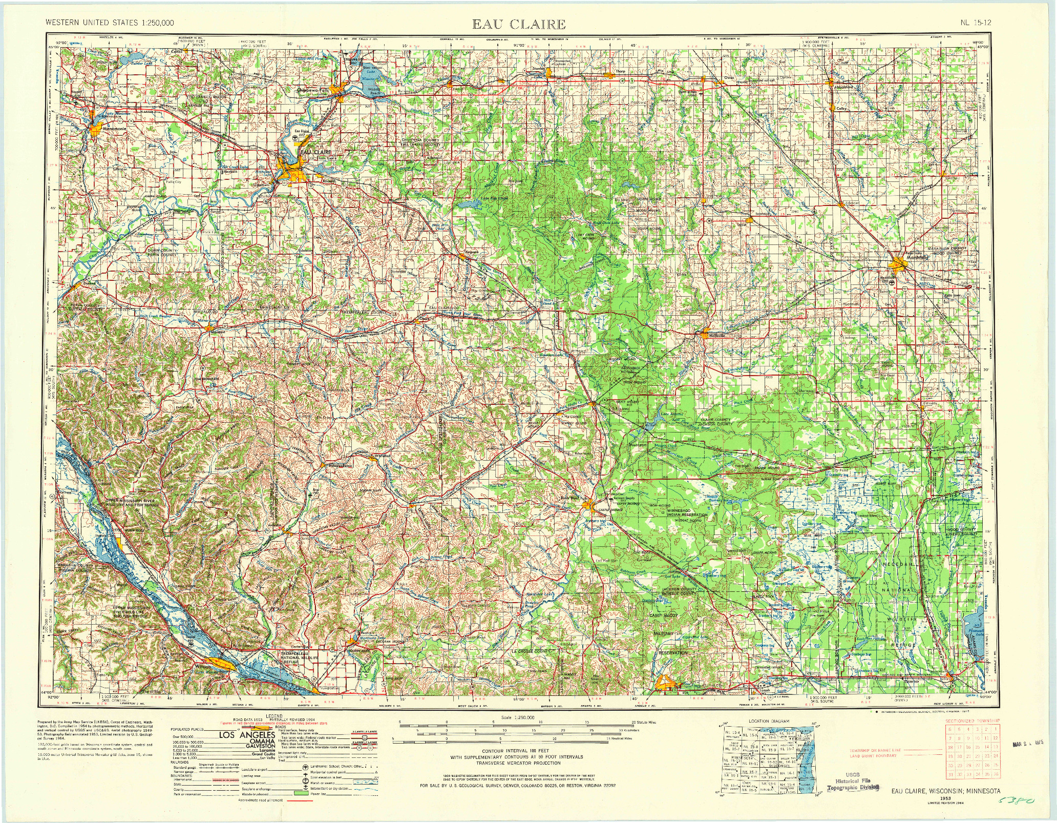 USGS 1:250000-SCALE QUADRANGLE FOR EAU CLAIRE, WI 1953