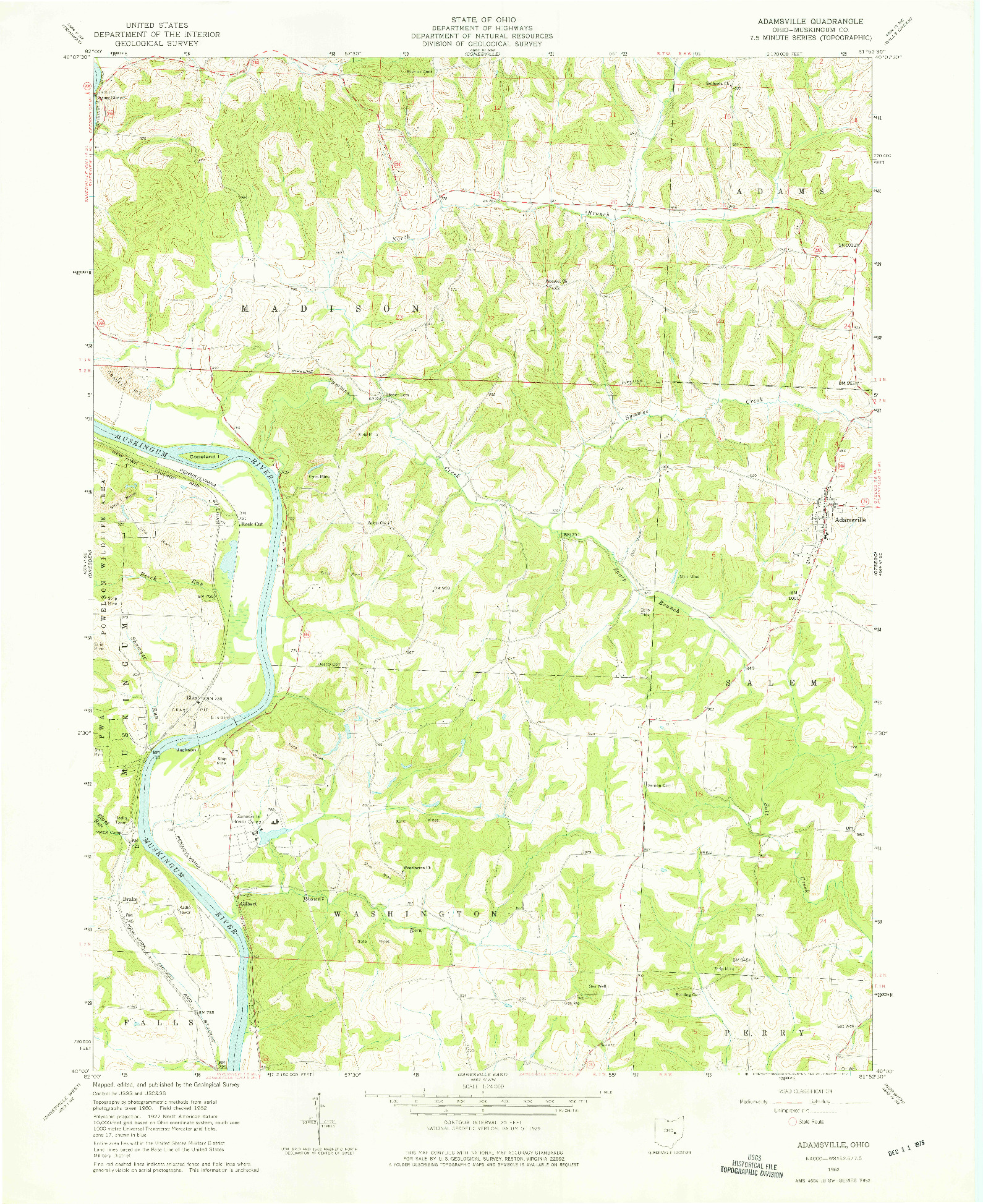 USGS 1:24000-SCALE QUADRANGLE FOR ADAMSVILLE, OH 1962