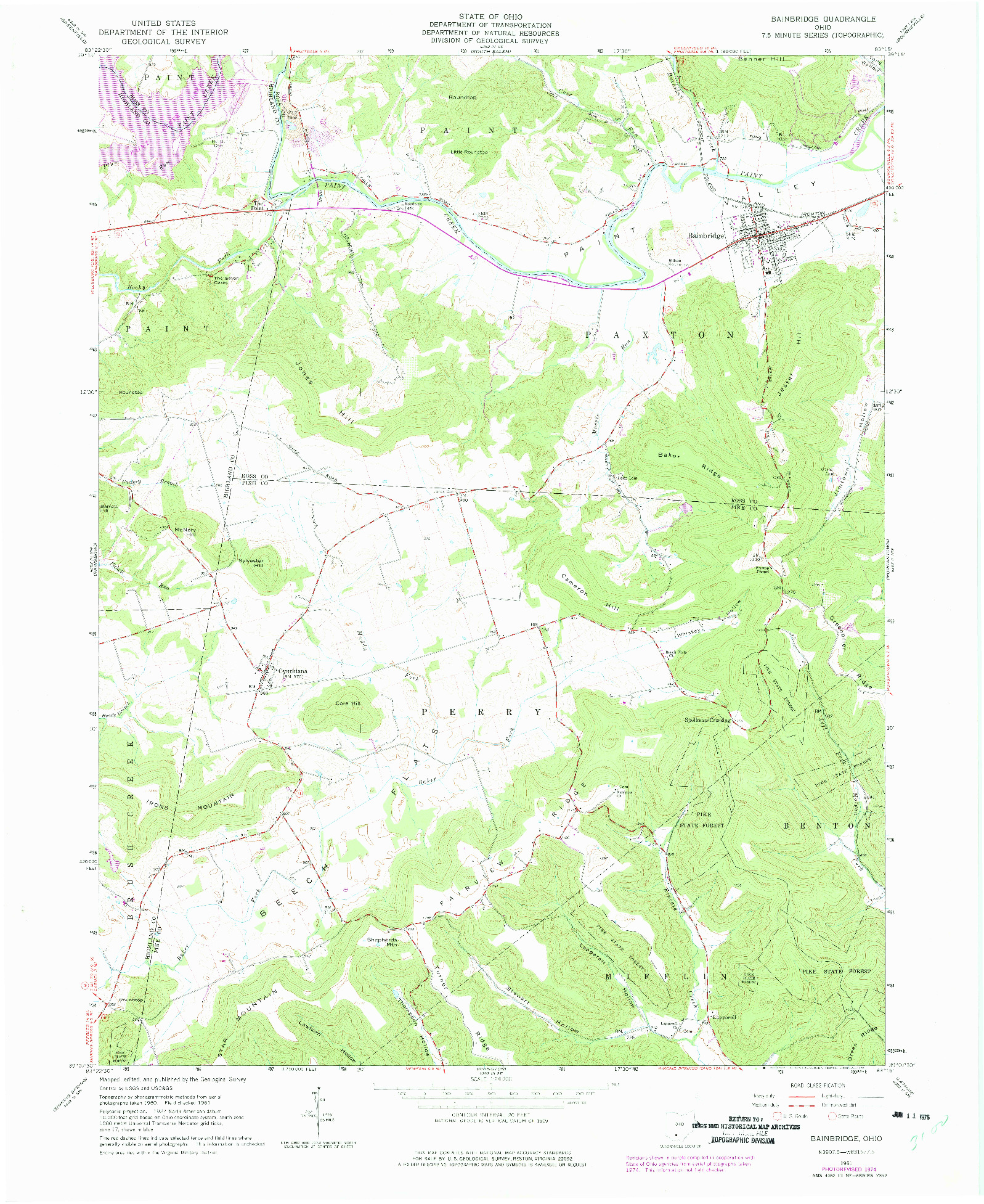USGS 1:24000-SCALE QUADRANGLE FOR BAINBRIDGE, OH 1961
