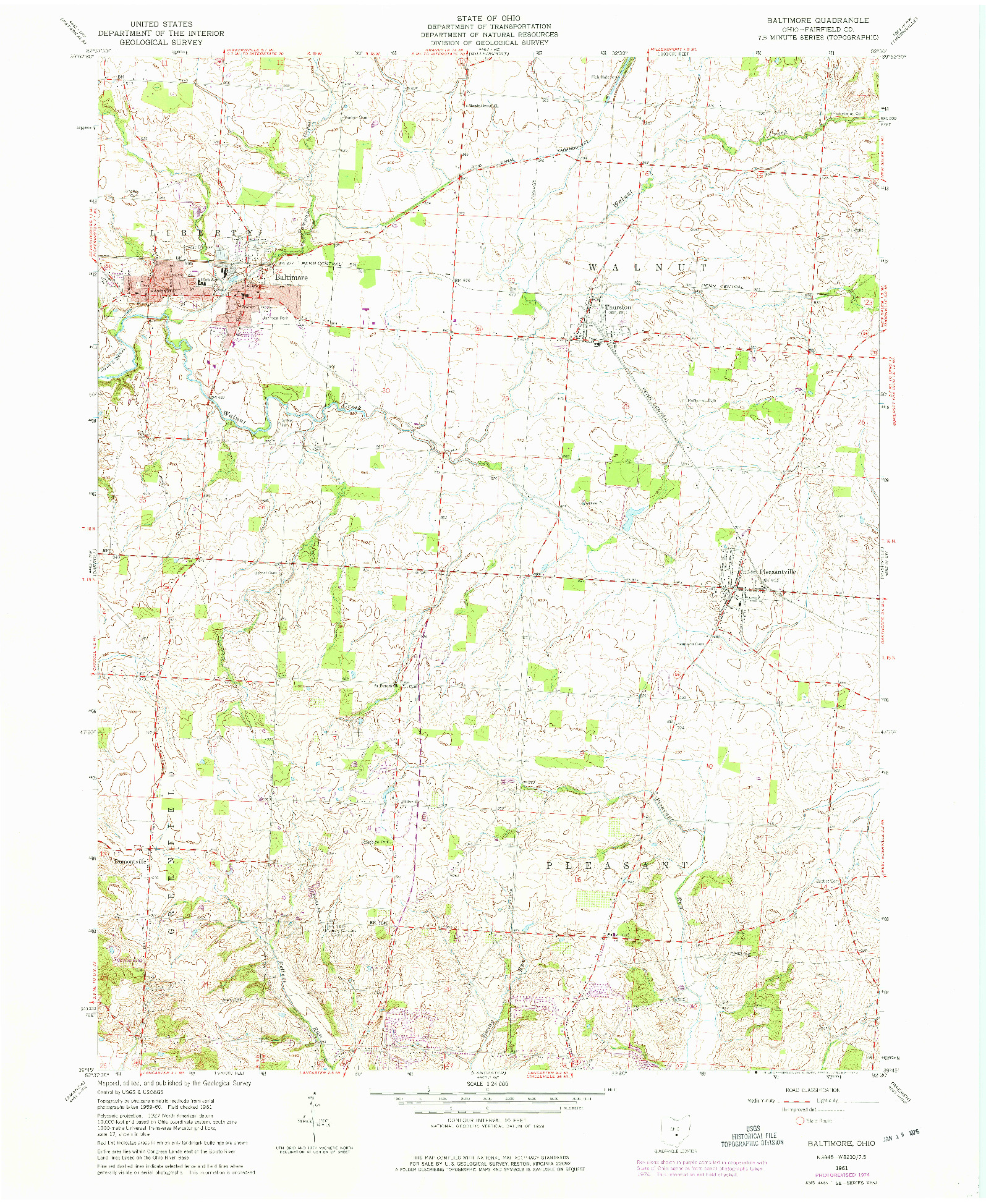 USGS 1:24000-SCALE QUADRANGLE FOR BALTIMORE, OH 1961