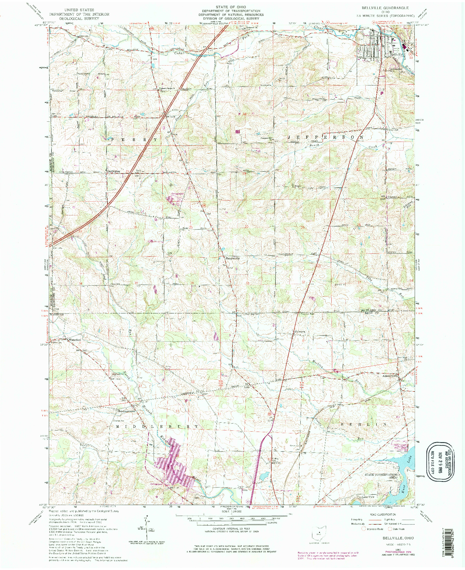 USGS 1:24000-SCALE QUADRANGLE FOR BELLVILLE, OH 1961