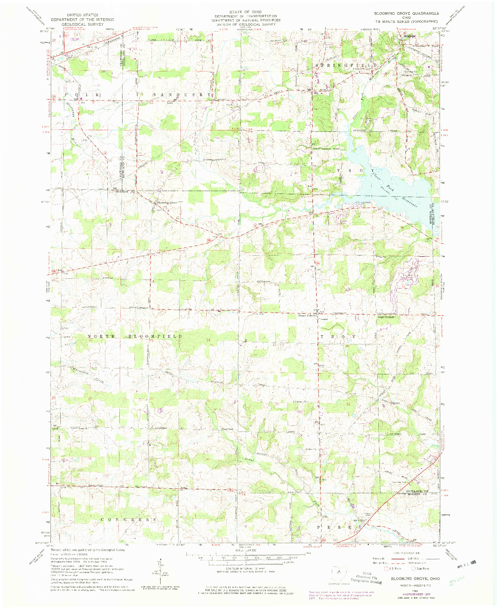 USGS 1:24000-SCALE QUADRANGLE FOR BLOOMING GROVE, OH 1961
