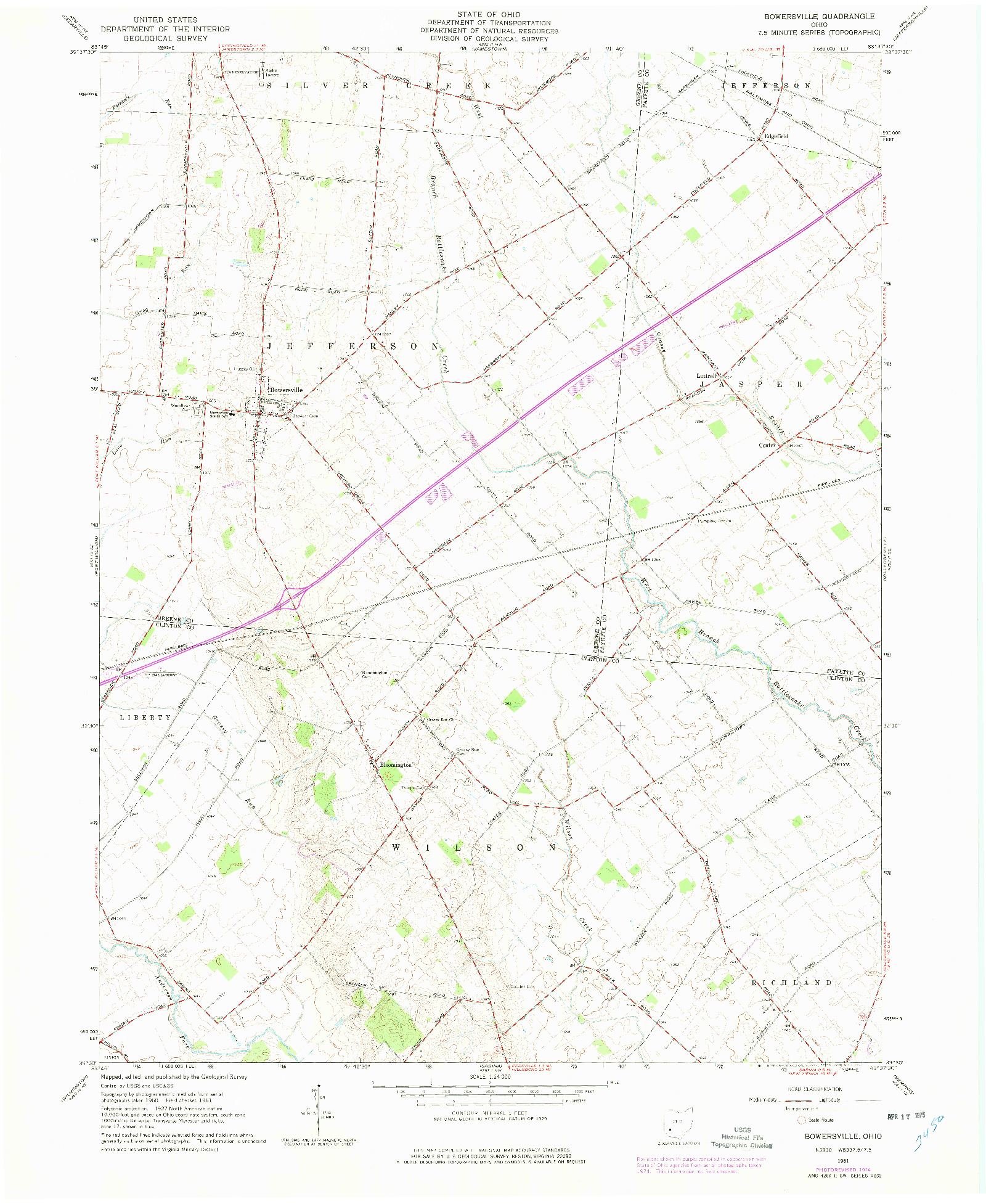 USGS 1:24000-SCALE QUADRANGLE FOR BOWERSVILLE, OH 1961