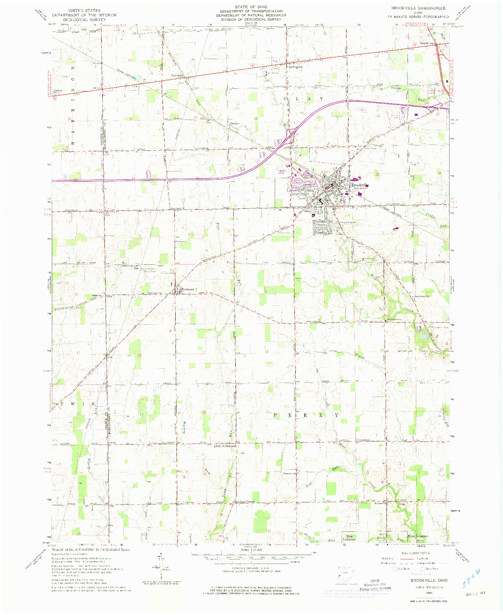 USGS 1:24000-SCALE QUADRANGLE FOR BROOKVILLE, OH 1961