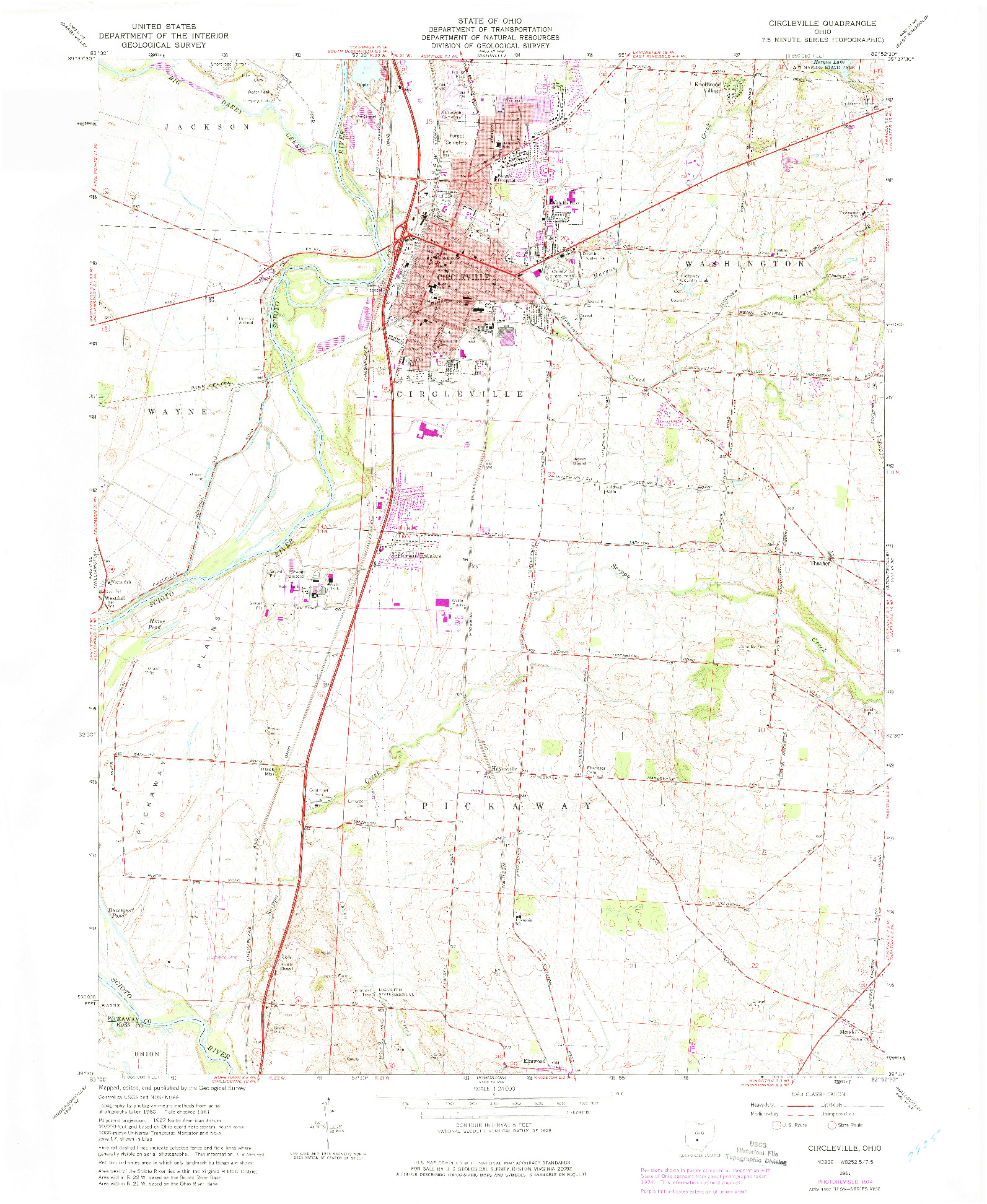 USGS 1:24000-SCALE QUADRANGLE FOR CIRCLEVILLE, OH 1961