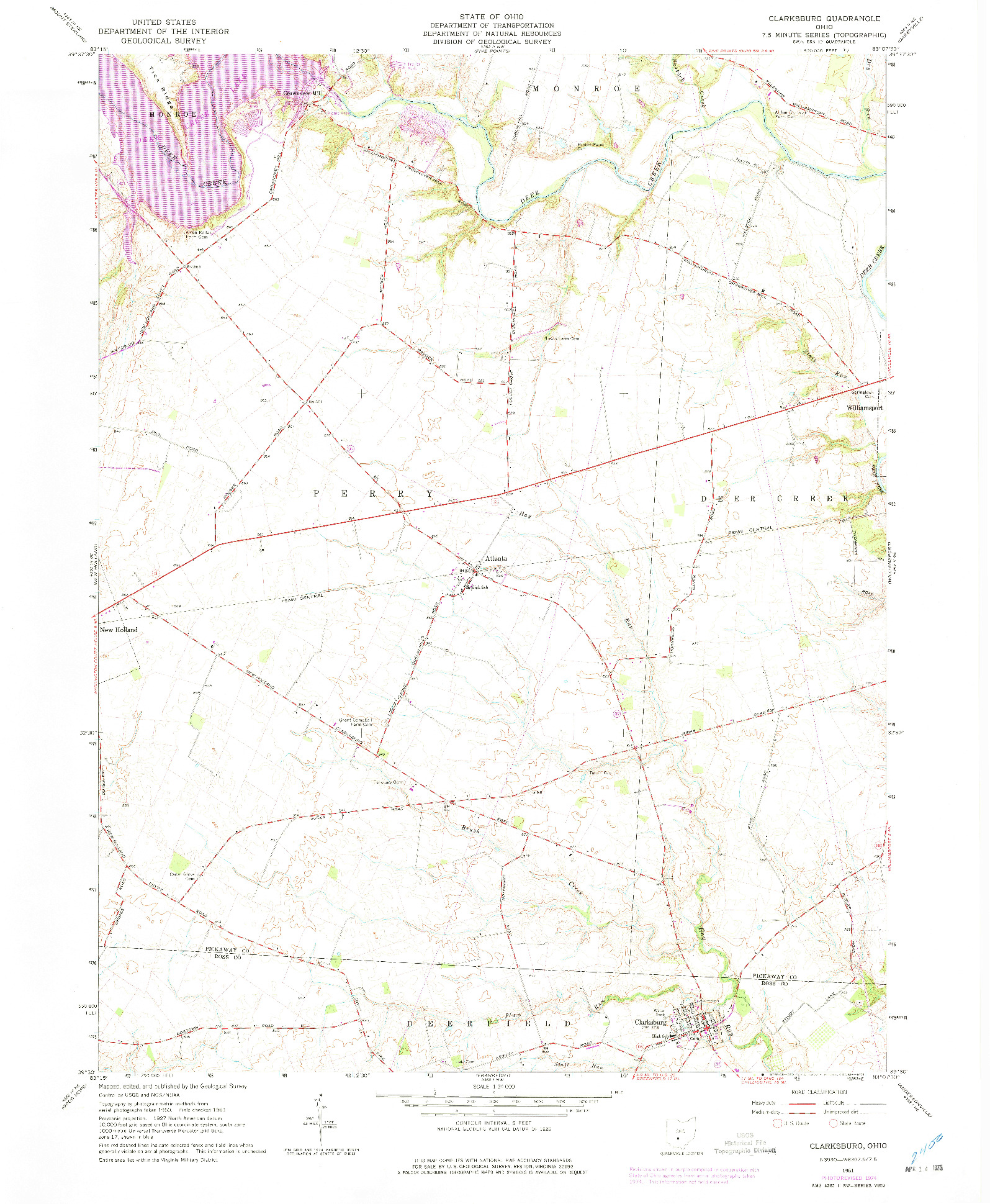 USGS 1:24000-SCALE QUADRANGLE FOR CLARKSBURG, OH 1961