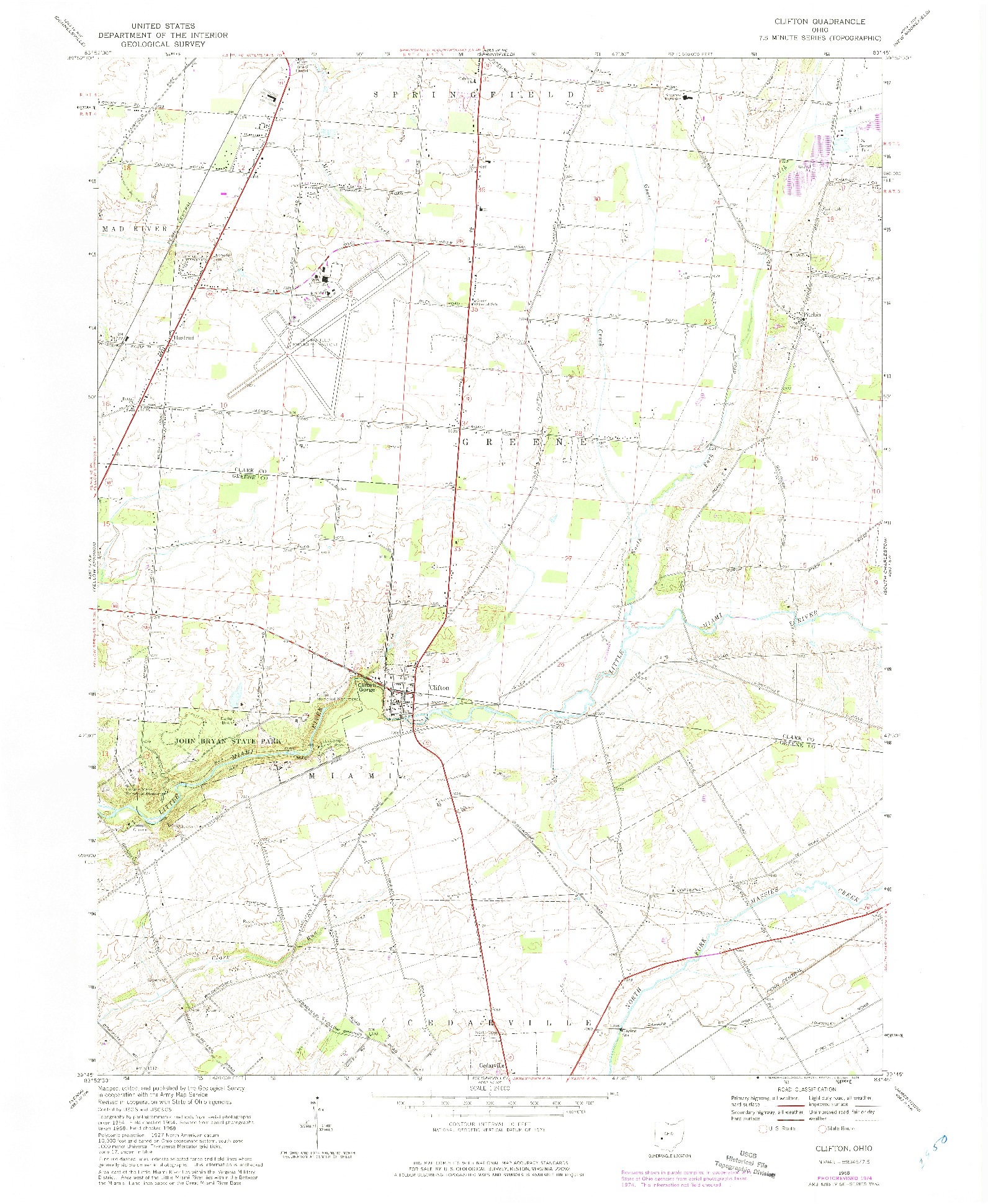 USGS 1:24000-SCALE QUADRANGLE FOR CLIFTON, OH 1968