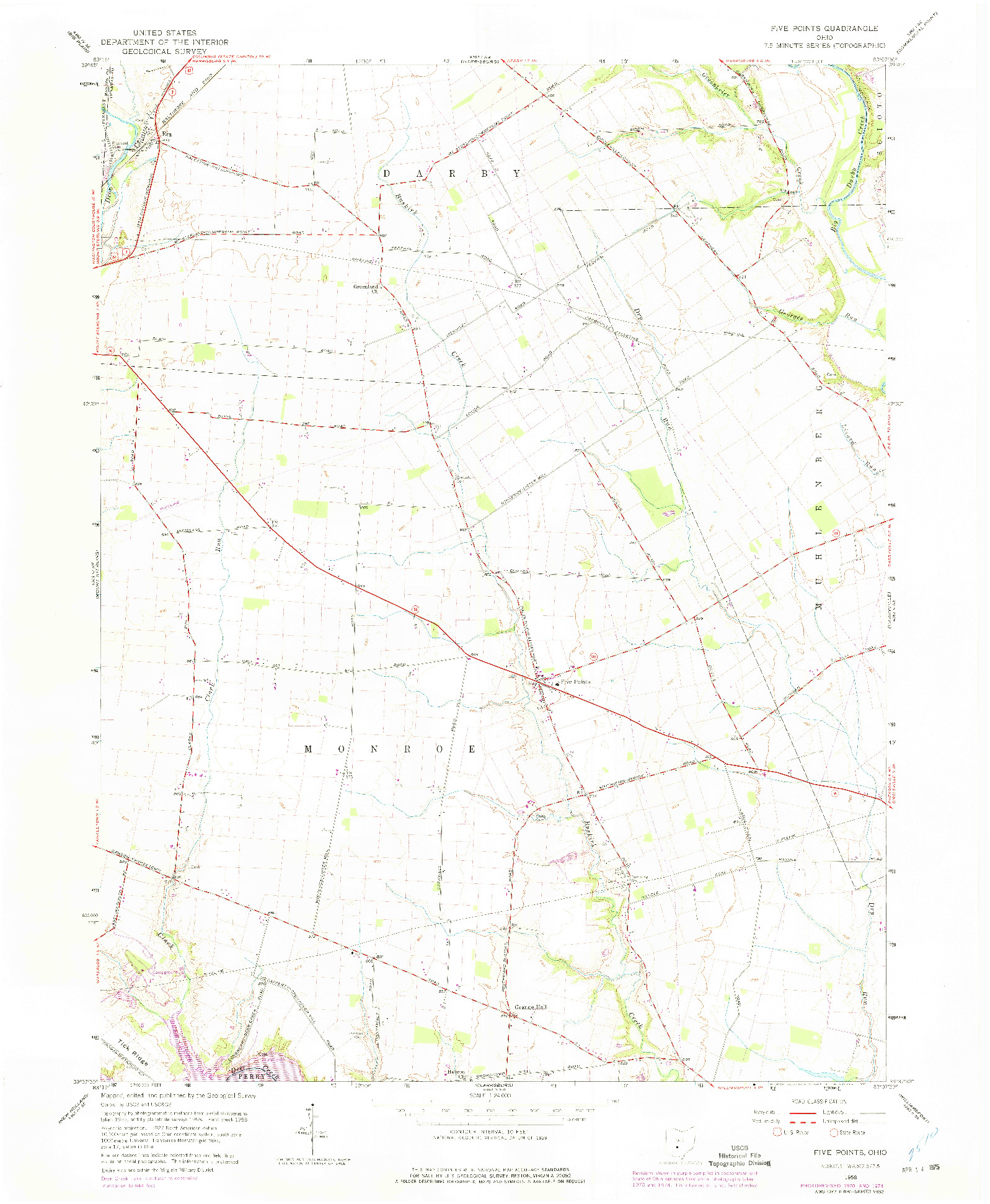 USGS 1:24000-SCALE QUADRANGLE FOR FIVE POINTS, OH 1958