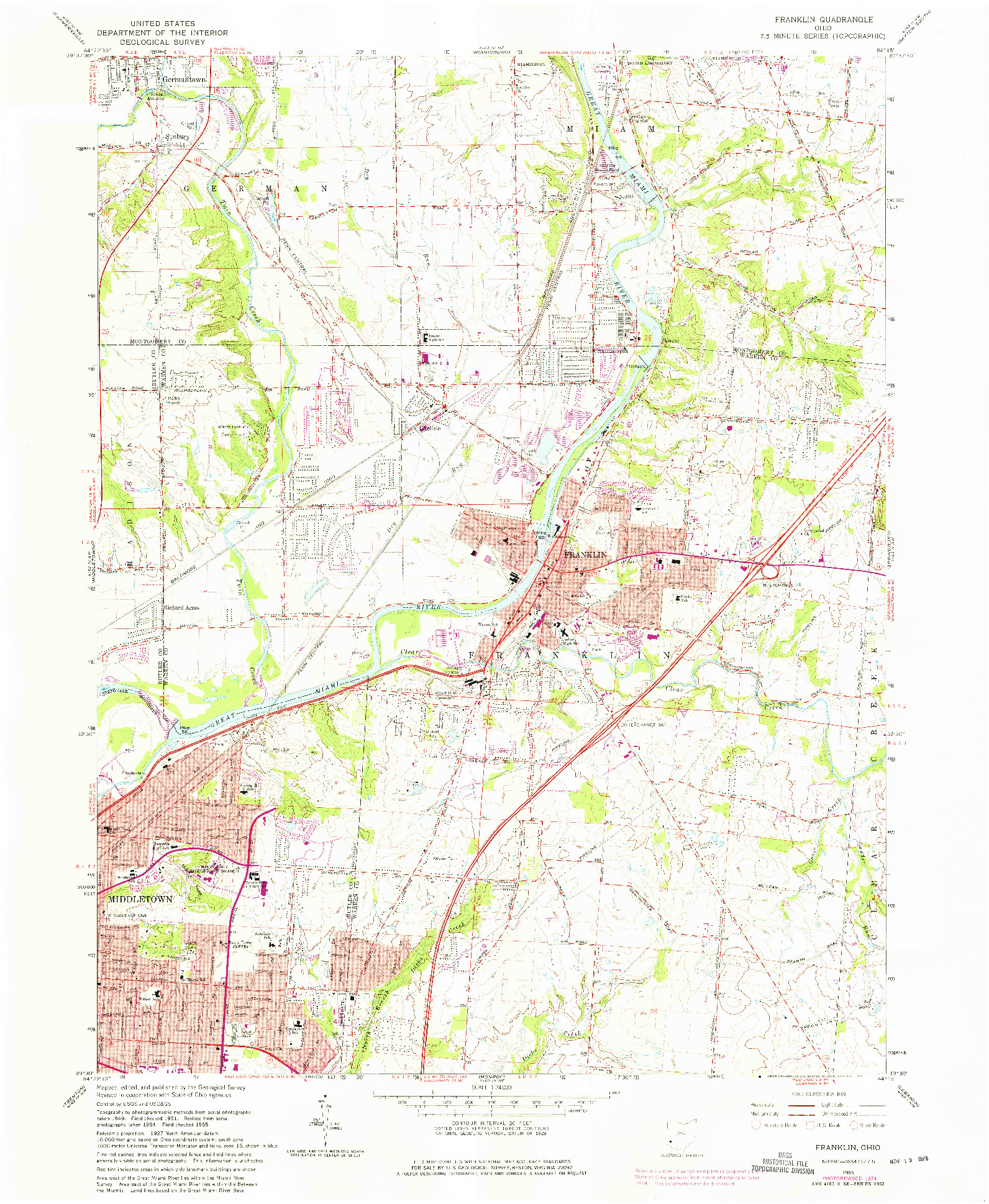 USGS 1:24000-SCALE QUADRANGLE FOR FRANKLIN, OH 1965